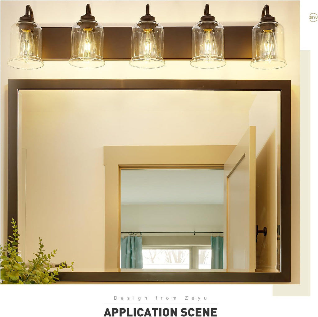 zeyu 5-Light Modern Vanity Light Fixture, 36' Bathroom Light Fixtures Wall Mount with Clear Glass, Oil Rubbed Bronze Finish, ZSL72B-5W ORB