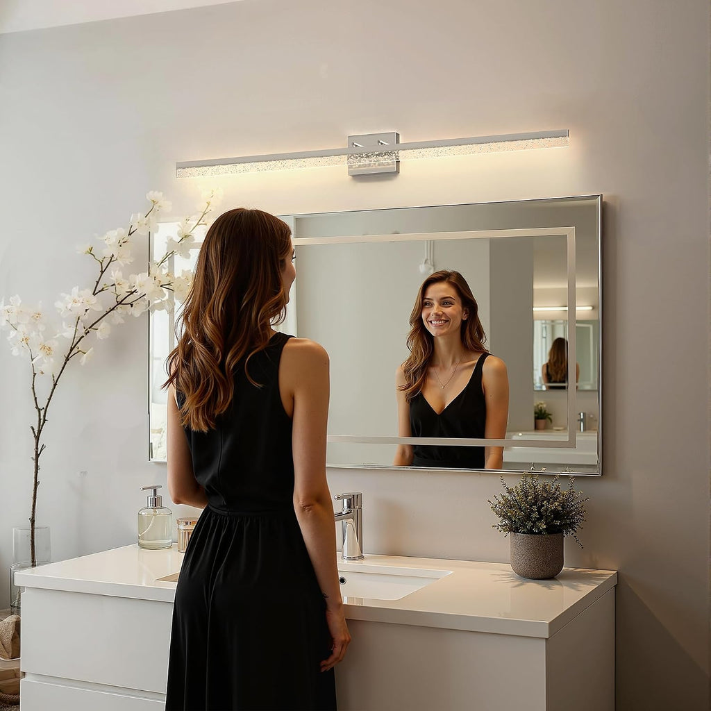 L LOHAS LED 48-Inch Bathroom Vanity Light Bar Over Mirror, Nickel Modern Bathroom Light Fixtures with Bubbled Acrylic Shade, 3CCT Adjustable LED Vanity Lights for Living Room Wall