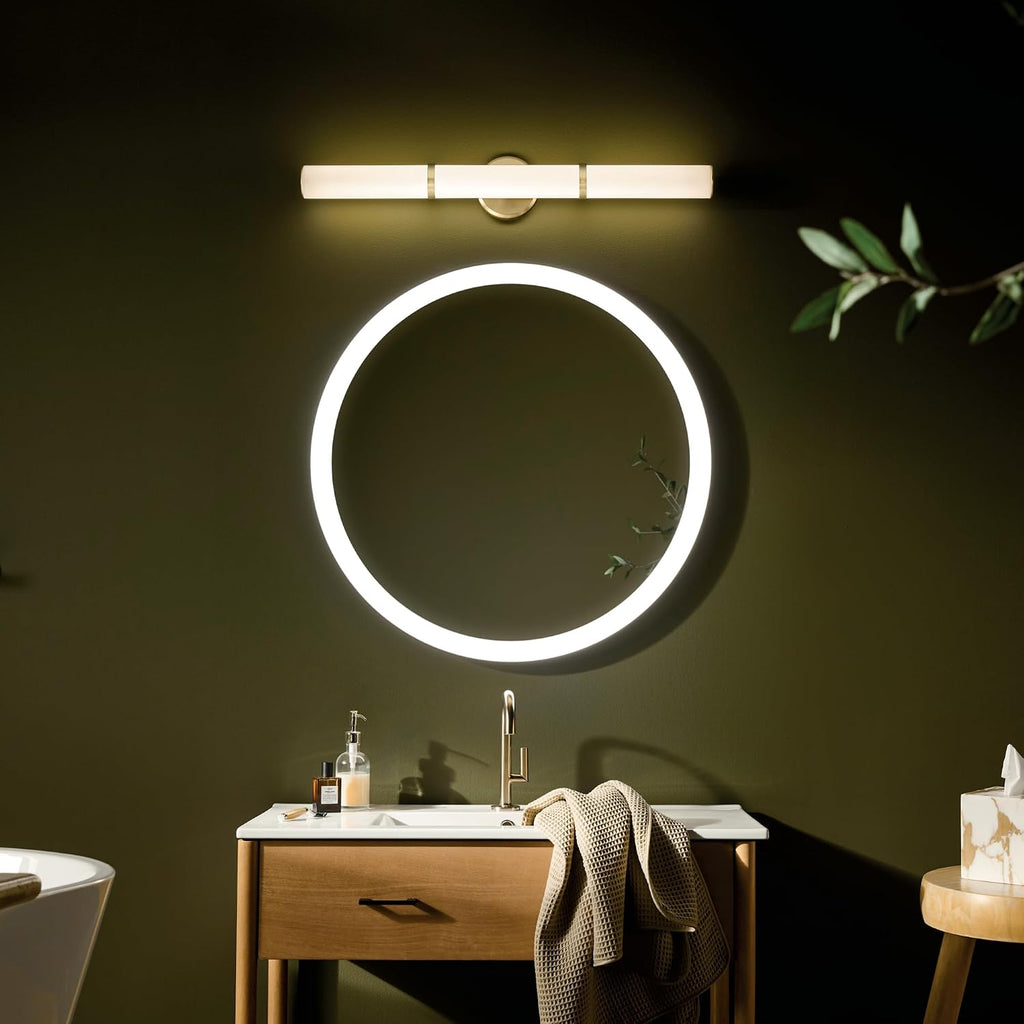 Kichler Rosh 32' LED Bathroom Vanity Light Fixture with White Glass, Large Modern Minimalist Bath Bar in Champagne Bronze for Mirror Lighting (32' W x 5' H), 55189CPZLED
