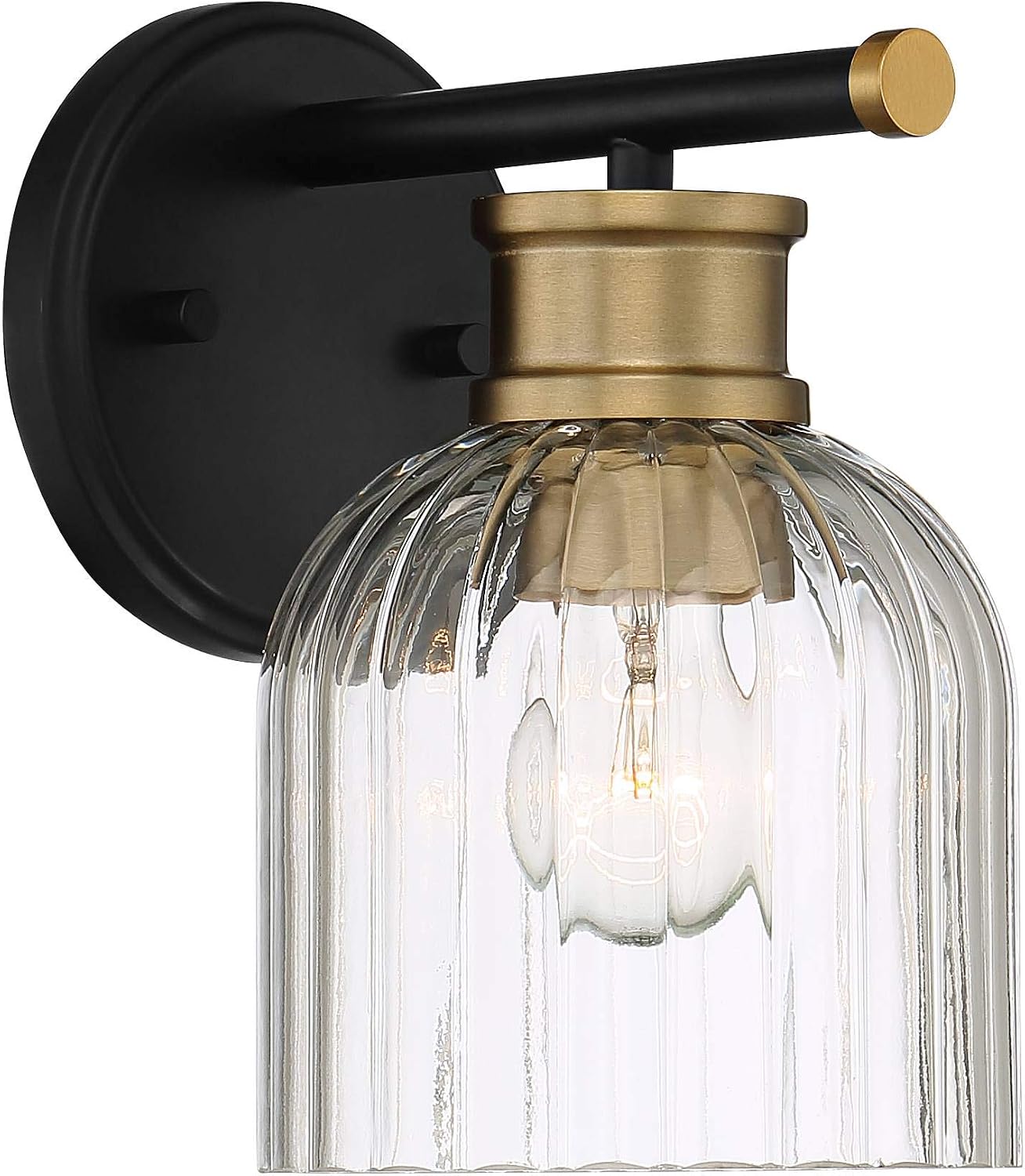 Stiffel Lana 9' High Modern Industrial Wall Sconce Light Lamp Fixture Mount Set of 2 Bathroom Bedroom Bedside Living Room Hardwired Cordless Black Gold Warm Brass Glass Shade Indoor Kitchen Hallway