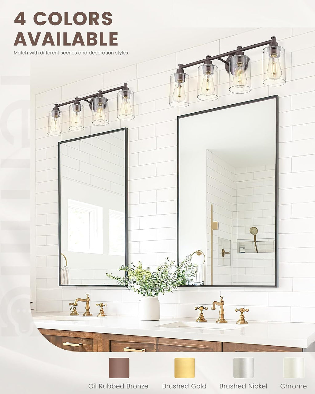 FEMILA Bathroom Vanity Light Fixture, 4-Light Farmhouse Wall Vanity Lights, Oil Rubbed Bronze Finish with Clear Glass Shade, 4FYC56B-4W ORB