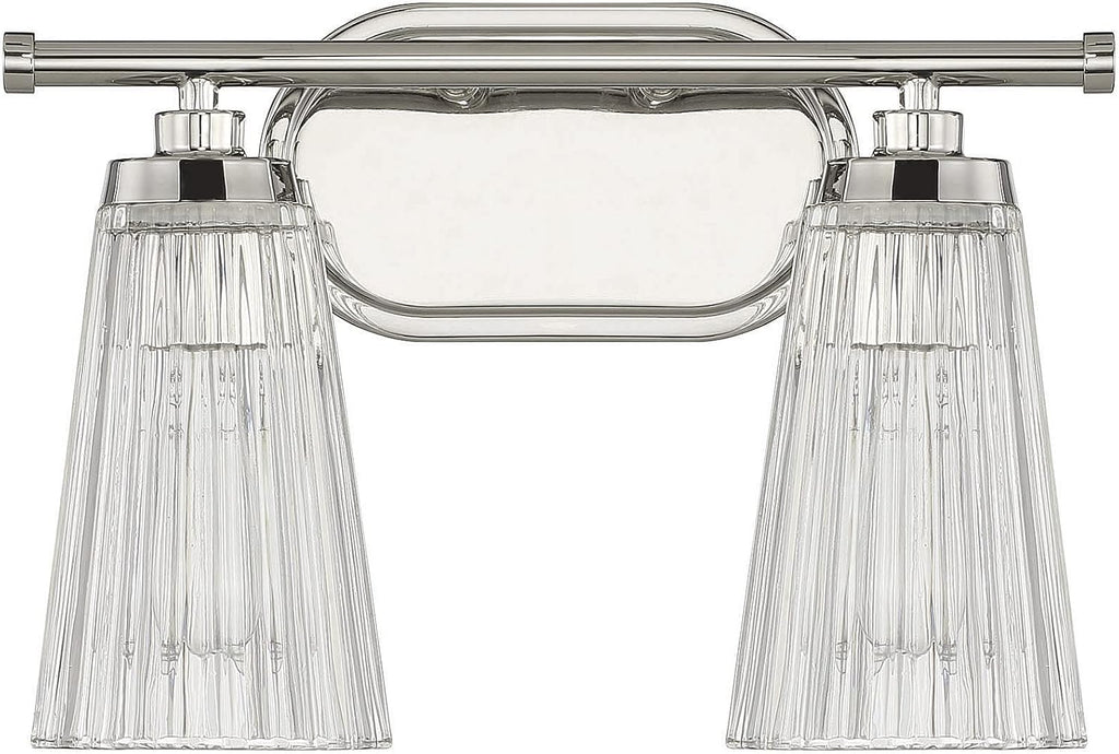 Savoy House 8-1745-2-109 Chantilly Vintage Traditional Clear Ribbed Glass Bathroom Vanity Wall Light, 2-Light 120 Total Watts, 10' H x 14' W, Polished Nickel