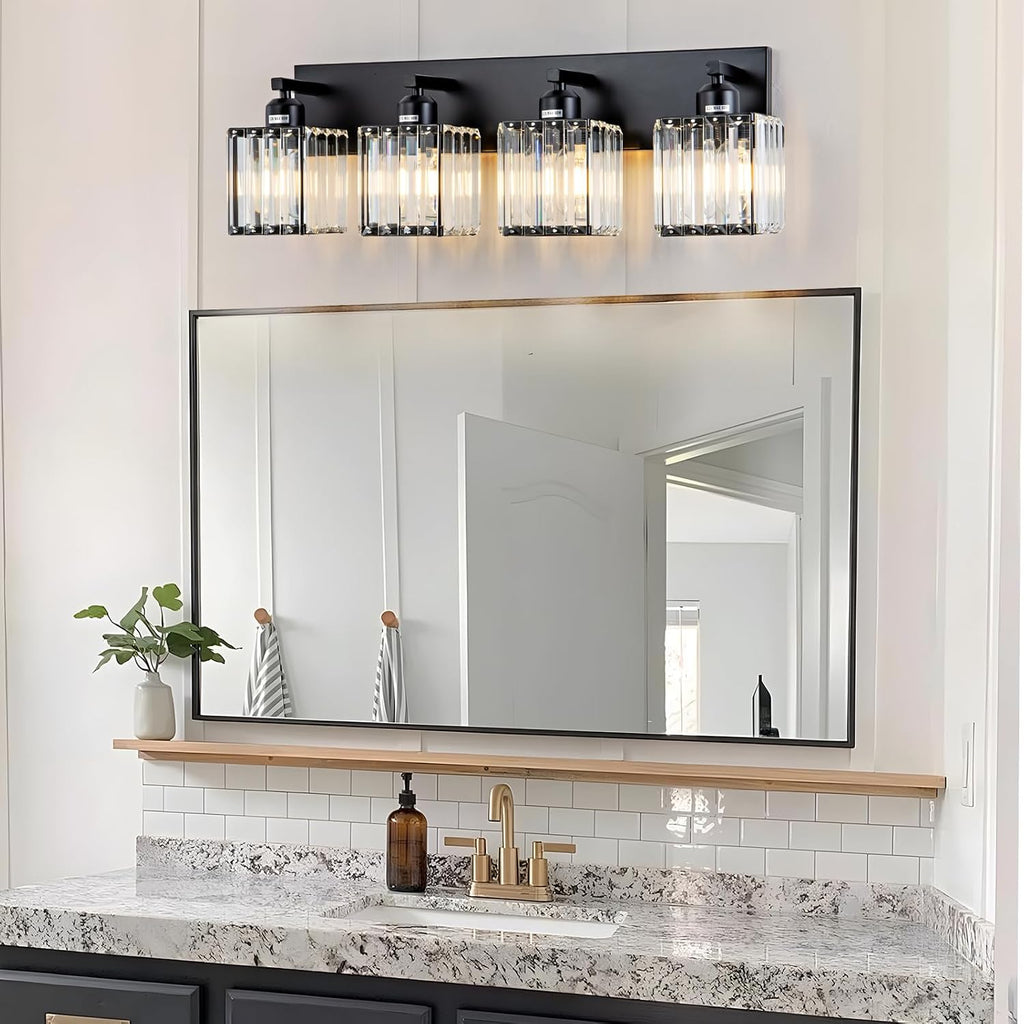 Modern Crystal Bathroom Vanity Light 4-Lights Modern Black Crystal Bathroom Wall Light Fixtures Over Mirror
