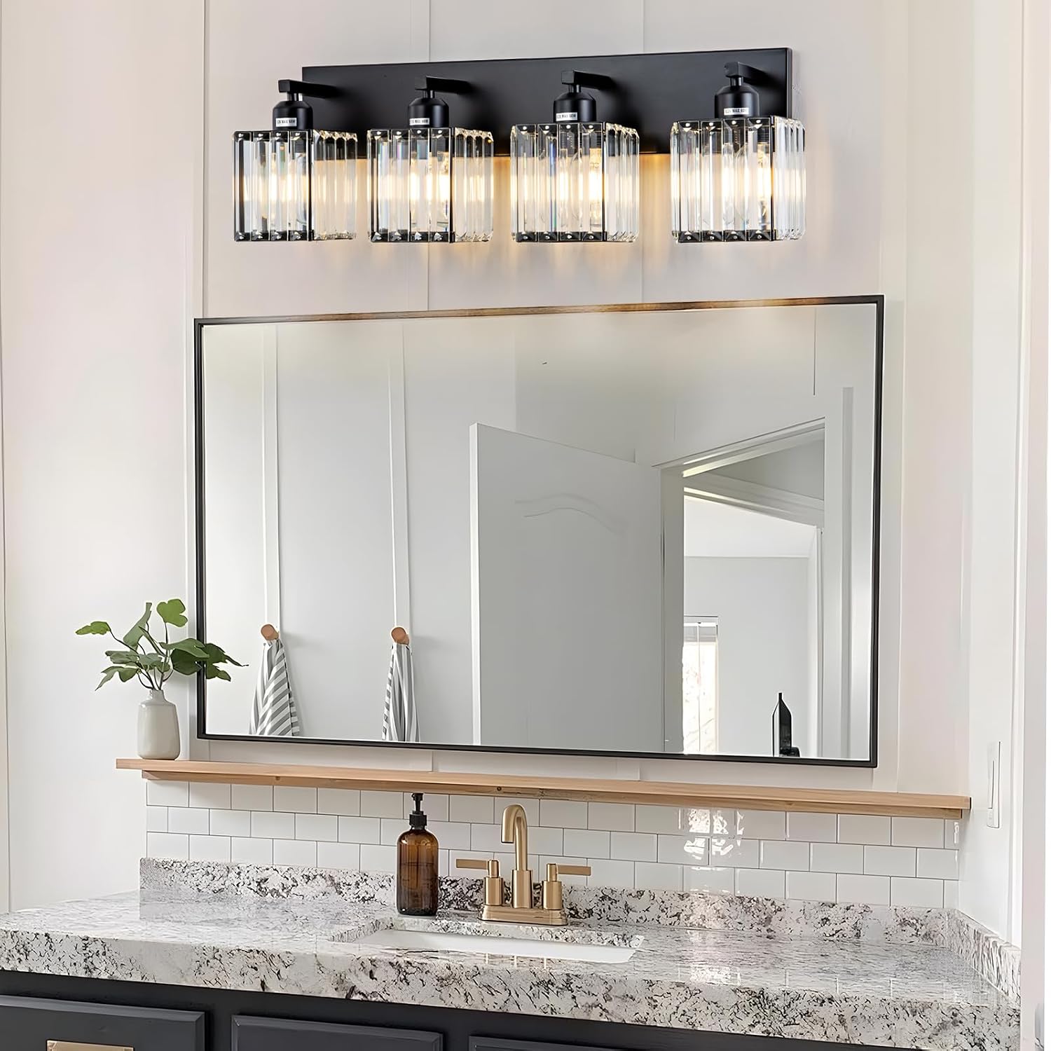 Modern Crystal Bathroom Vanity Light 4-Lights Modern Black Crystal Bathroom Wall Light Fixtures Over Mirror