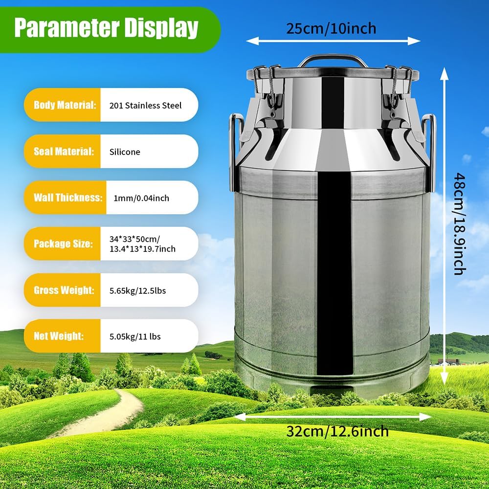 13 Gallon Stainless Steel Milk Can 30L Milk Jug | Food-grade Stainless Steel Container, Milk Bucket, Water Jug, Silicone Sealed Lid, Heavy Duty