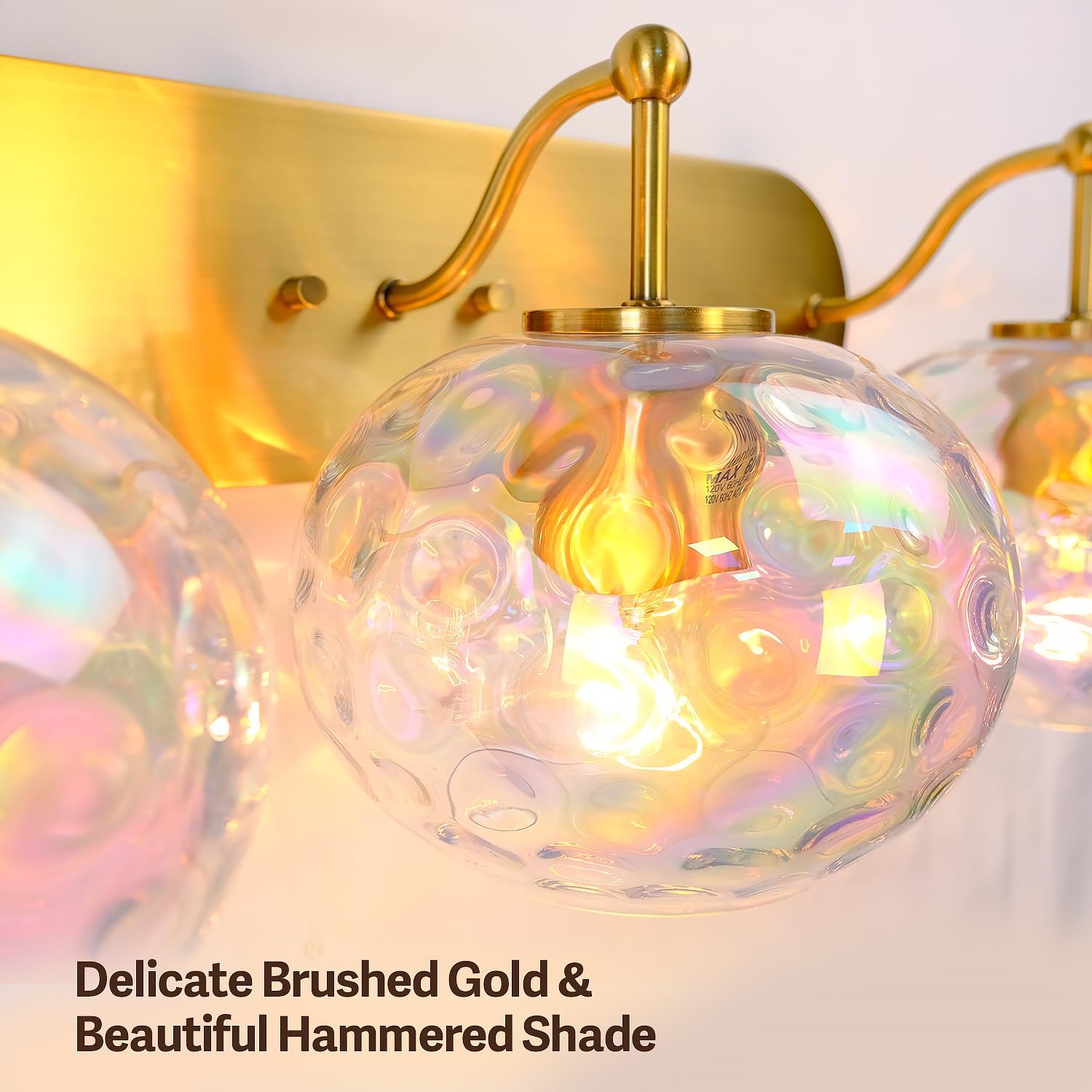 23' Brushed Gold Vanity Light Stained Hammered Glass Wall Sconce 3-Light Brass Wall Lamp for Hallway Living Room Stairwell Bathroom Over Mirror (Brass Gold, 3-Light)