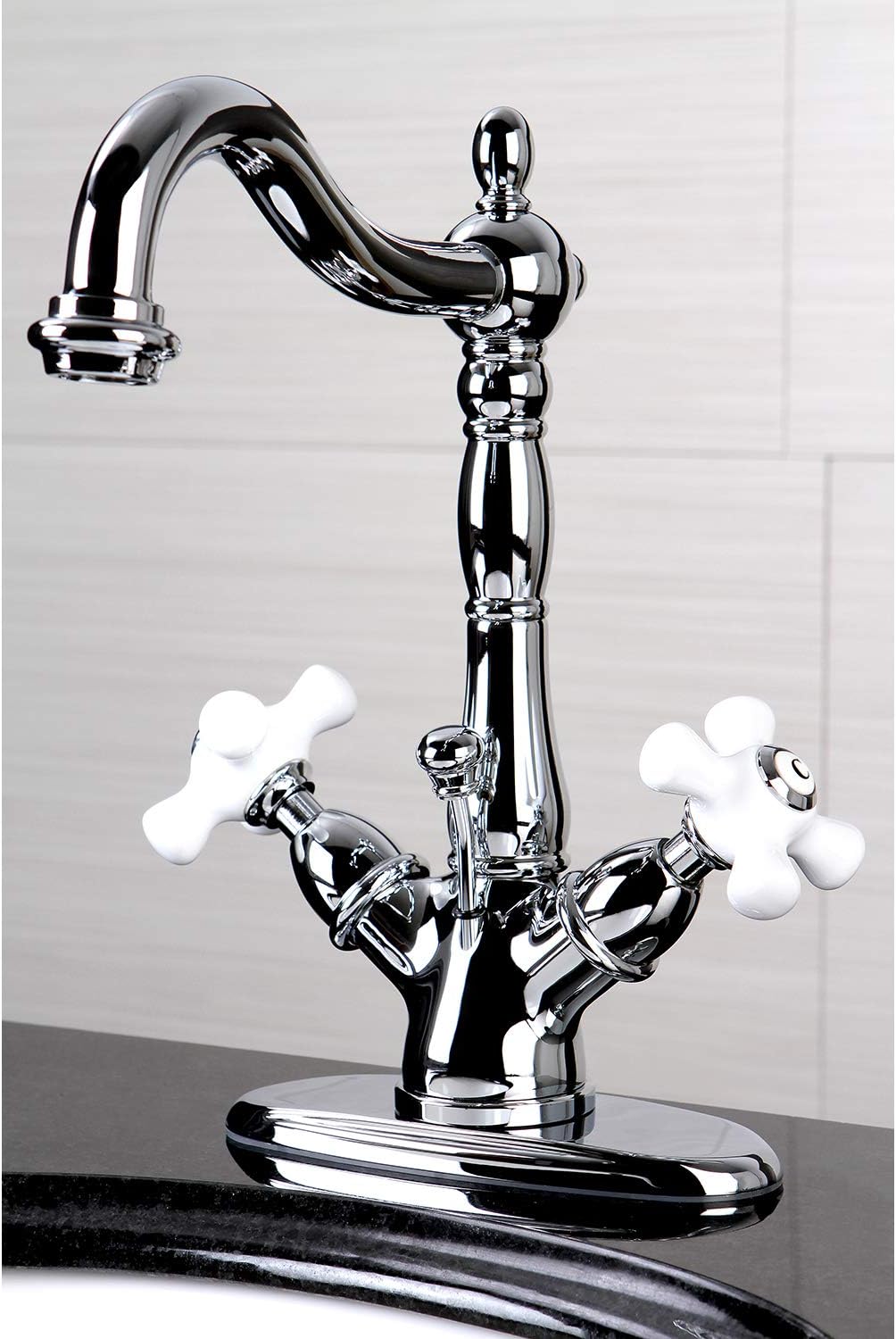 Kingston Brass KS1431PX Heritage Two-Handle Bathroom Faucet with Brass Pop-Up and Cover Plate, Polished Chrome