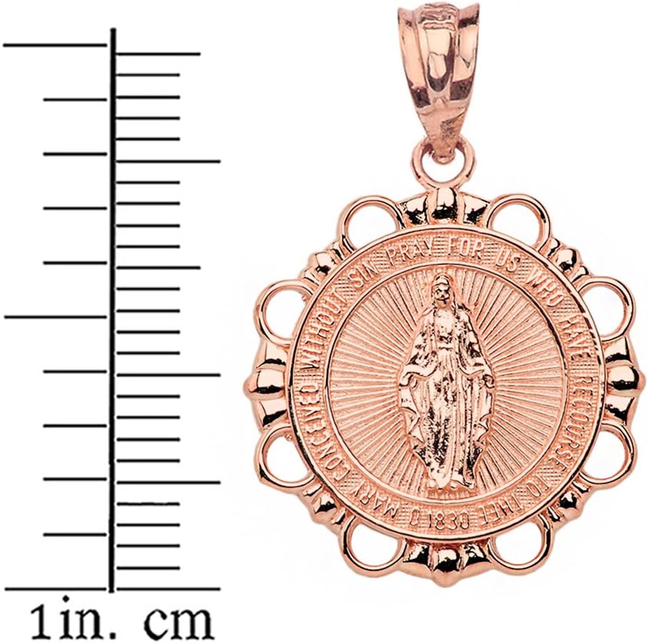 Religious Jewelry 10k Rose Gold Miraculous Medal Of Blessed Virgin Mary Round Pendant Necklace