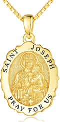 14K Gold Saint Medal Necklace for Women, Catholic Patron Saint Pendant Necklace, Christian Religious Jewelry Gift for Confirmation Baptism Communion Christmas Birthday