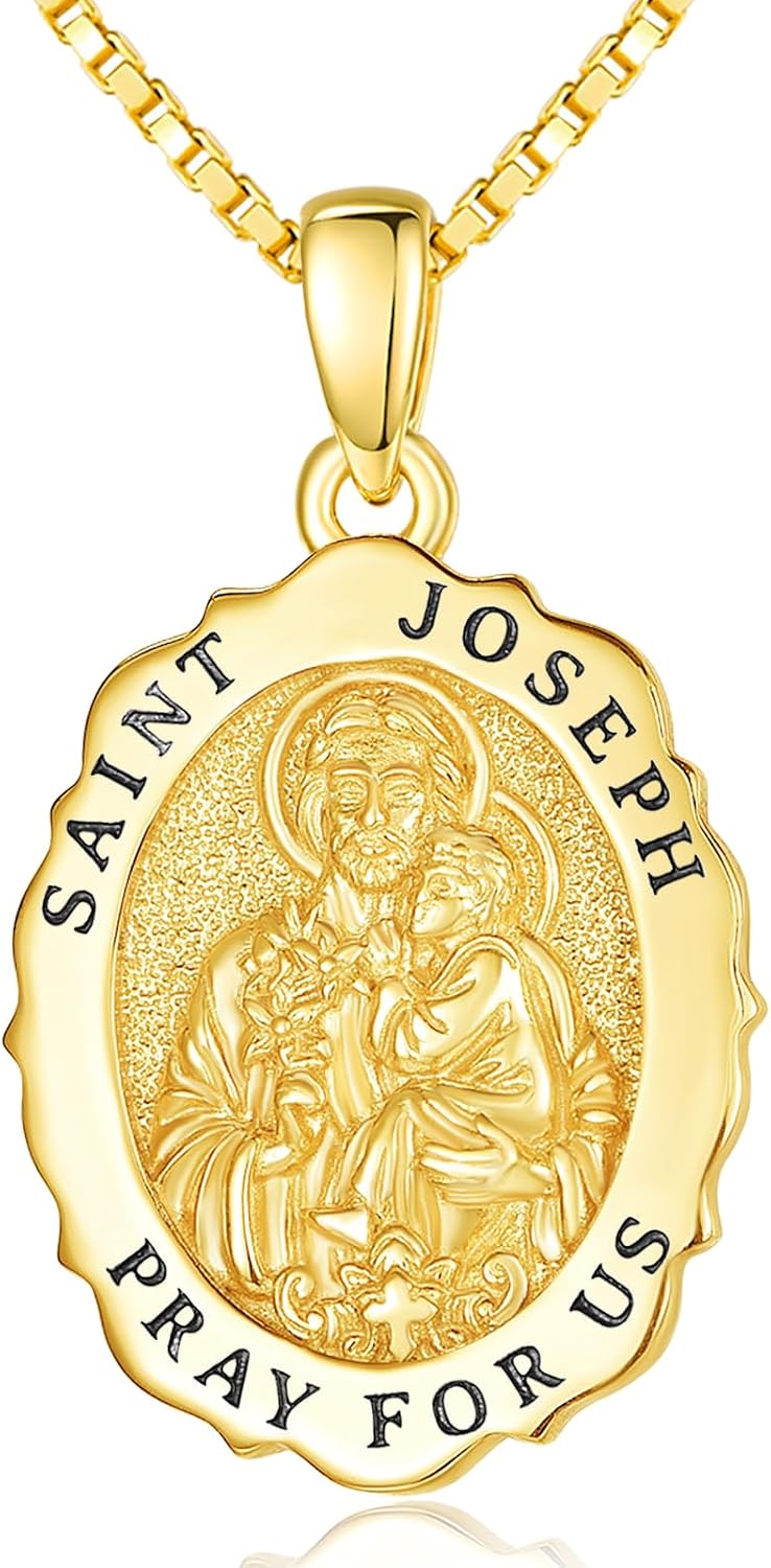 14K Gold Saint Medal Necklace for Women, Catholic Patron Saint Pendant Necklace, Christian Religious Jewelry Gift for Confirmation Baptism Communion Christmas Birthday