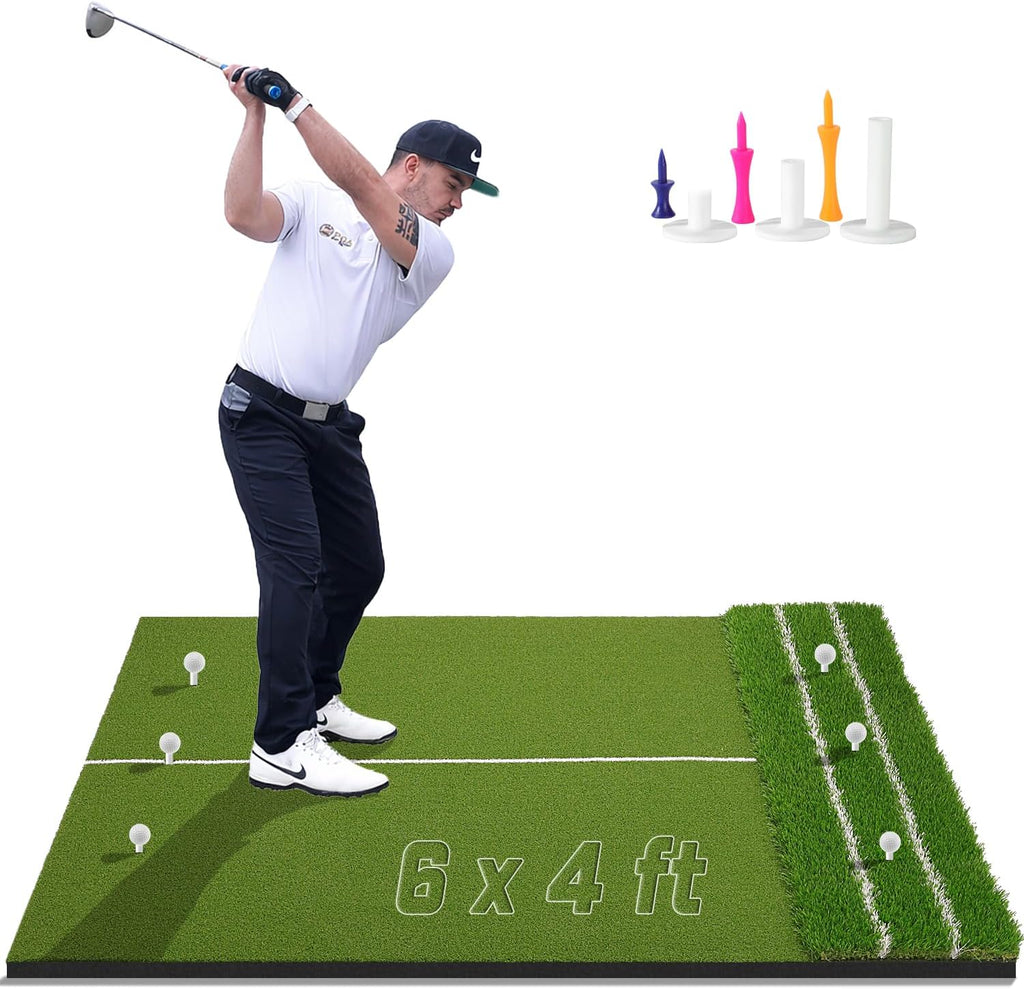 DCQ Real Feel Golf Hitting Mat, 6x4ft & 5x4ft Golf Mat, Approach Angle Training, Practice Outdoor & Indoor, Driving Chipping Putting, Golf Turf Mat, Simulator Mat