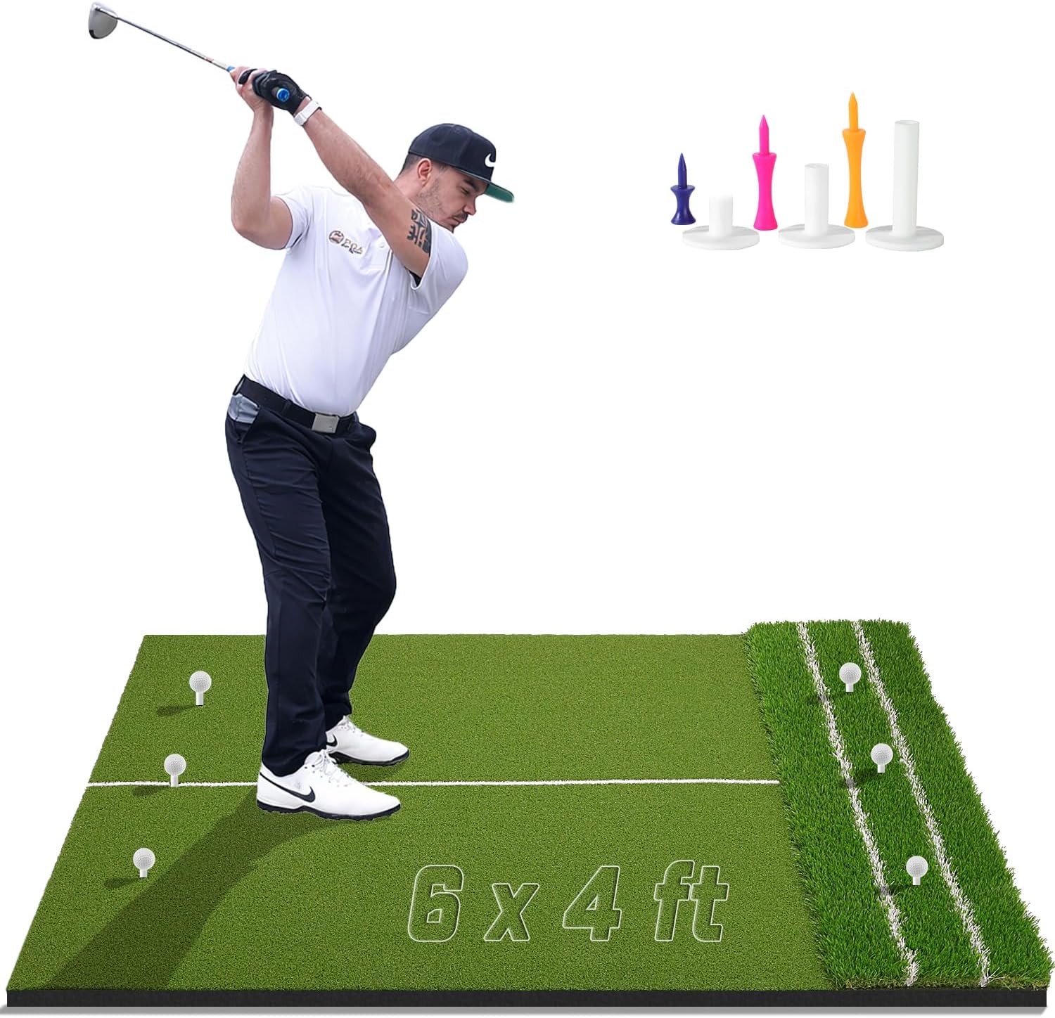 DCQ Real Feel Golf Hitting Mat, 6x4ft & 5x4ft Golf Mat, Approach Angle Training, Practice Outdoor & Indoor, Driving Chipping Putting, Golf Turf Mat, Simulator Mat