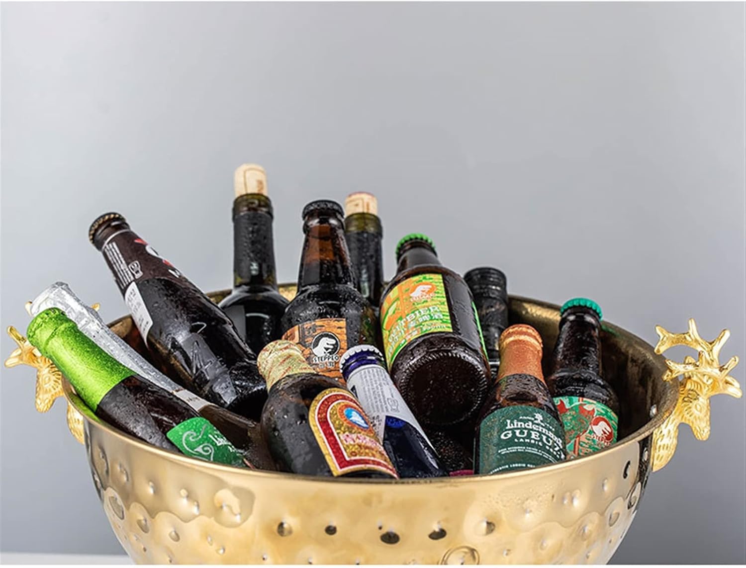 Ice Bucket Champagne Bucket Ice Buckets for Parties, Deer Head Stainless Steel Ice Pails, Large Golden Champagne Basin Bar KTV Ice Wine Bucket High-End Decoration Ice Bucket Beverage Tub (Color : Bra