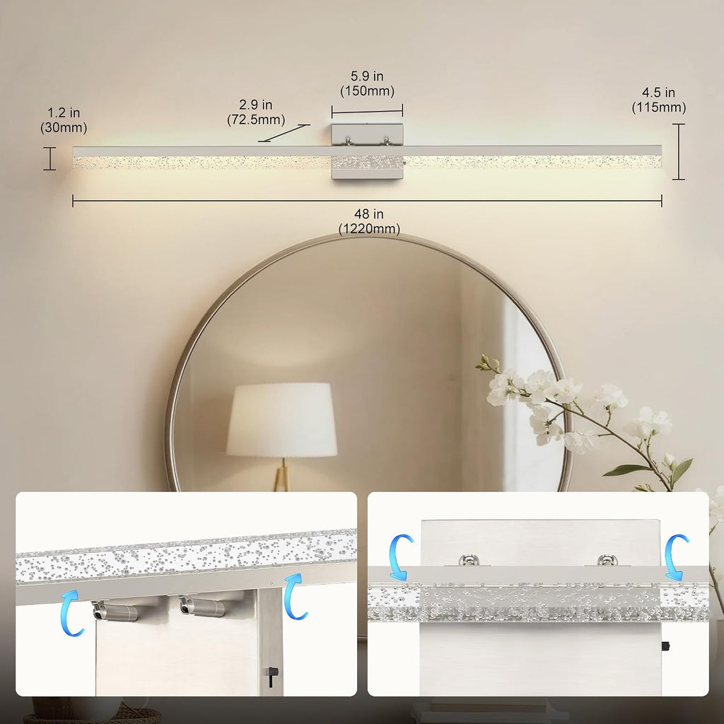 L LOHAS LED 48-Inch Bathroom Vanity Light Bar Over Mirror, Nickel Modern Bathroom Light Fixtures with Bubbled Acrylic Shade, 3CCT Adjustable LED Vanity Lights for Living Room Wall