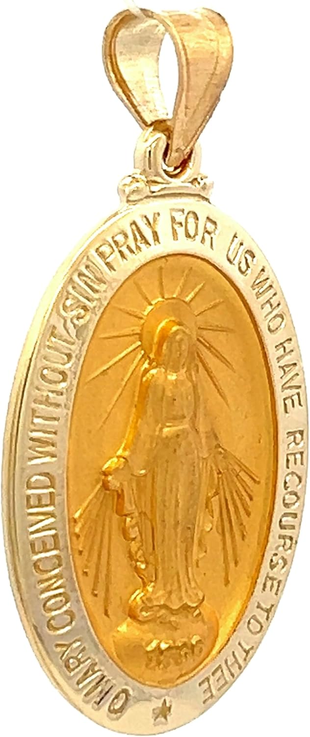 RP 14K Yellow Gold Miraculous Medal Necklace for Women & Men, Authentic & Pure Gold Pendant with 18' 14K Chain Necklace with Premium Jewelry Box, Stunning Miraculous Medal Virgin Mary Pendant Necklace, Subtle Size for Layering