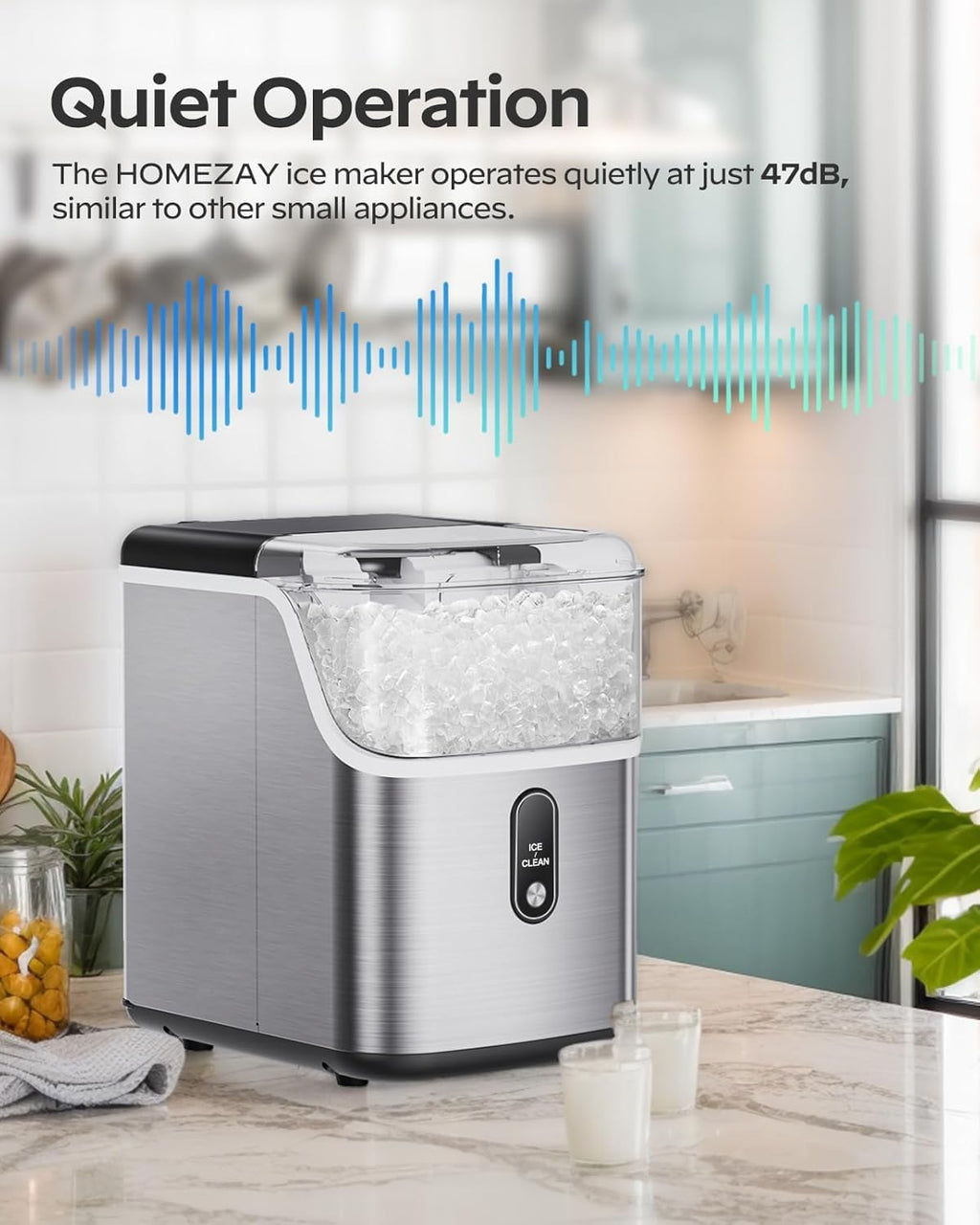 Silonn Nugget Ice Maker Countertop, Chewable Pellet Ice Machine with 33lbs Daily Produce, Pebble Ice Maker for Home Kitchen Office