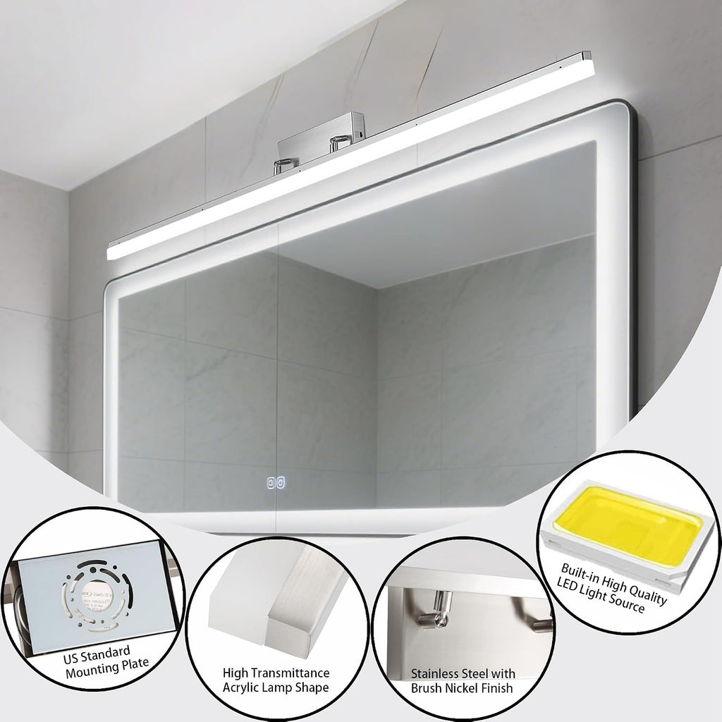 48 inch LED Modern Bathroom Vanity Lighting Fixtures Over Mirror, Brushed Nickel Adjustable Makeup Vanity Light Bar Dimmable 5CCT 46W 3000K-5000K