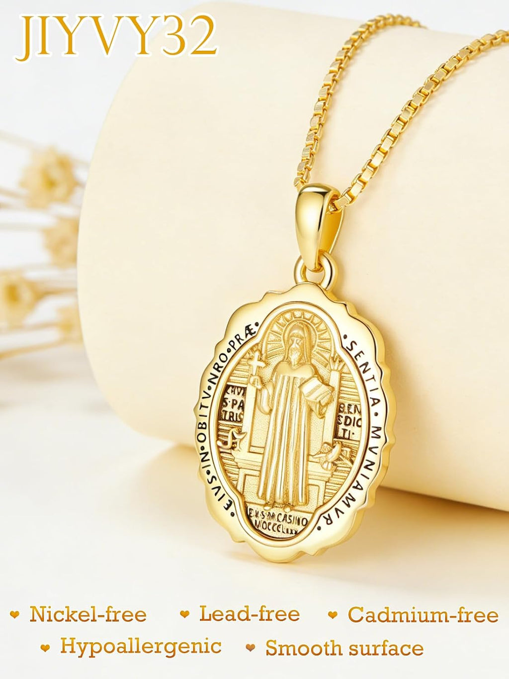 14K Gold Saint Medal Necklace for Women, Catholic Patron Saint Pendant Necklace, Christian Religious Jewelry Gift for Confirmation Baptism Communion Christmas Birthday