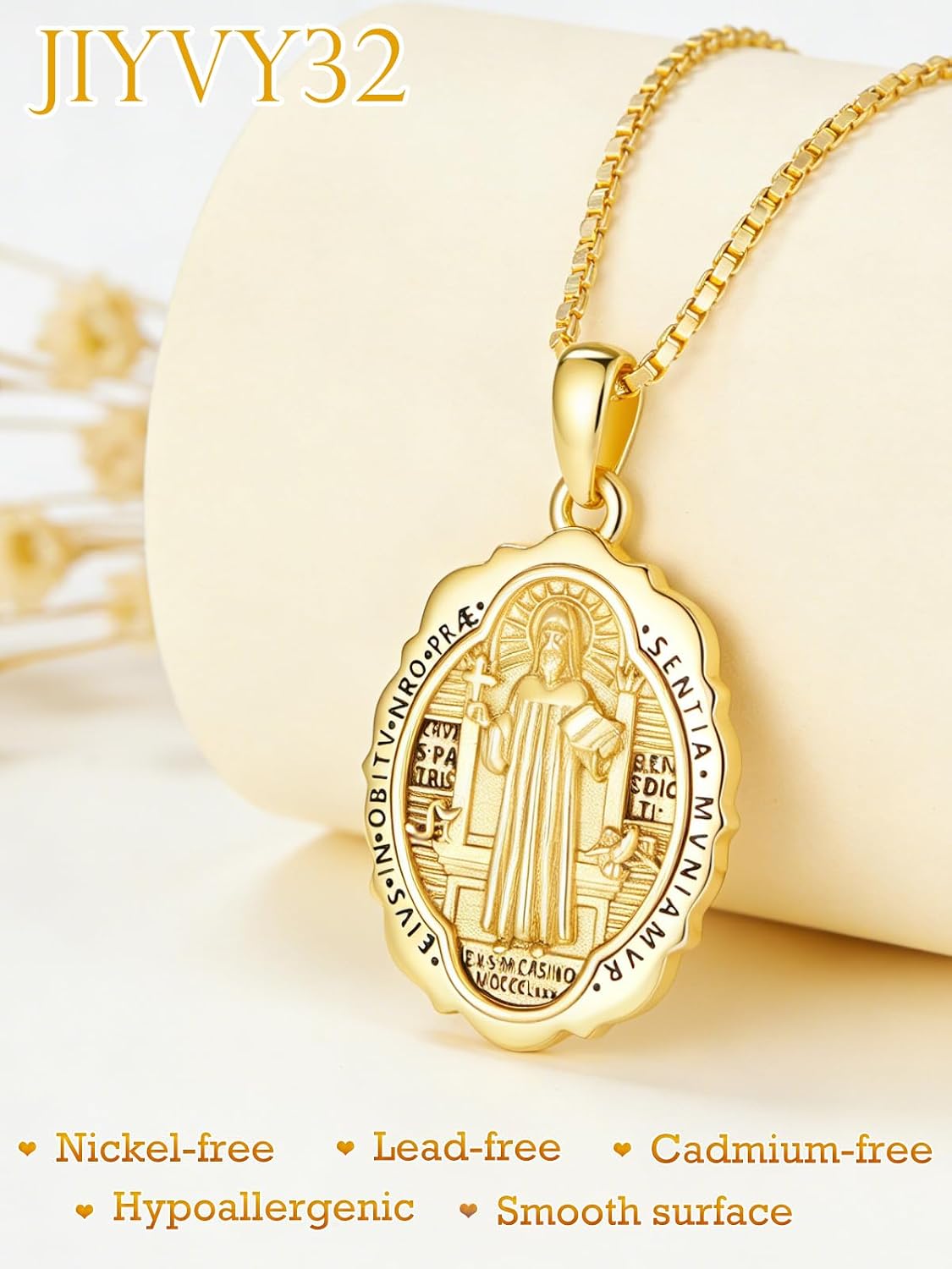 14K Gold Saint Medal Necklace for Women, Catholic Patron Saint Pendant Necklace, Christian Religious Jewelry Gift for Confirmation Baptism Communion Christmas Birthday