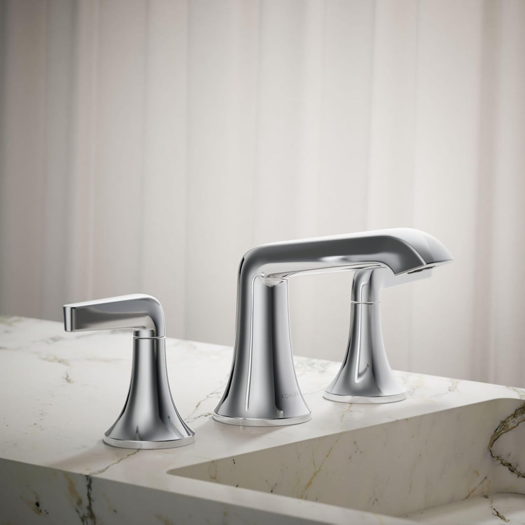 Kohler K-22020-4-CP Kohler K-22020-4 Tempered 1.2 GPM Widespread Bathroom Faucet with UltraGlide and Pop-Up Drain Assembly