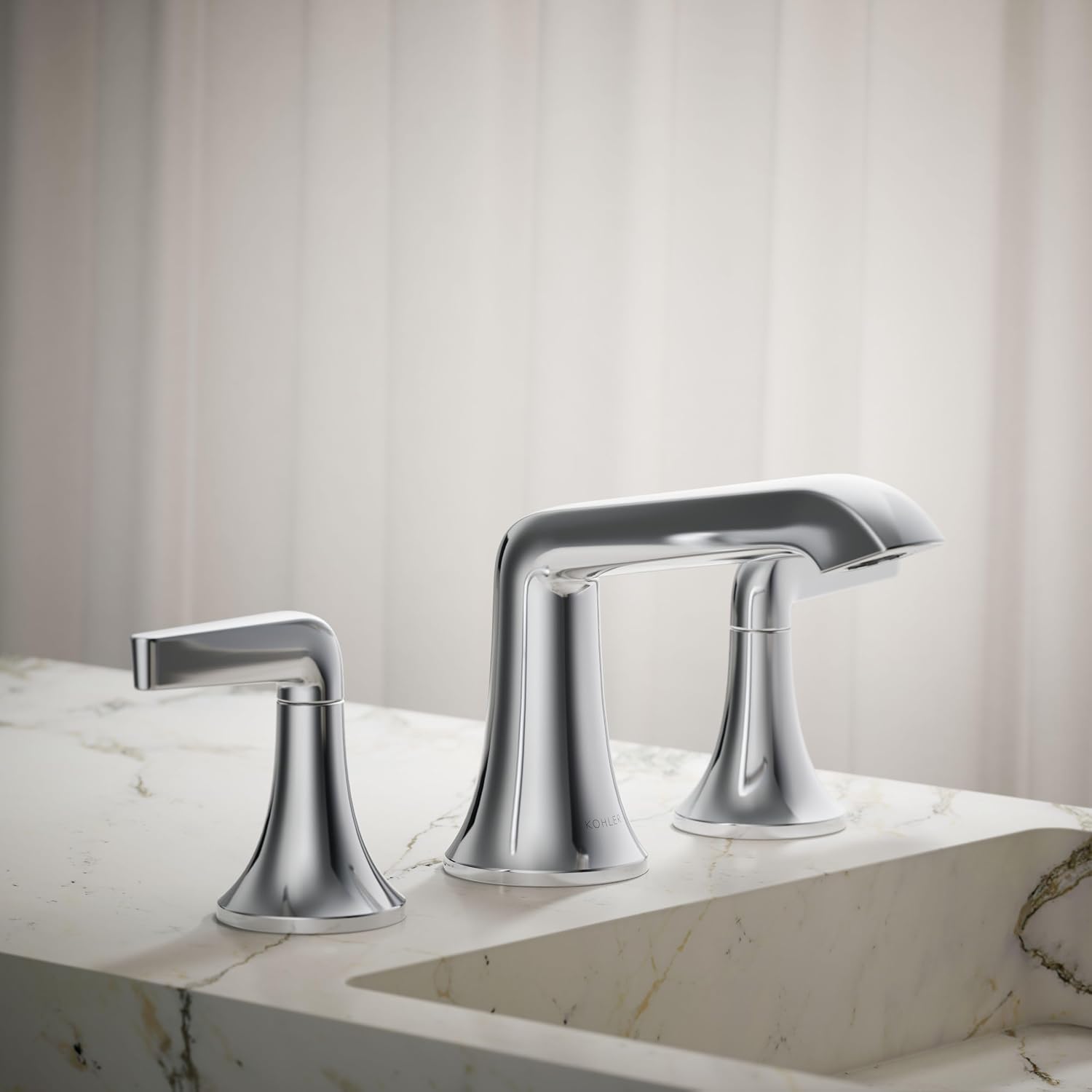 Kohler K-22020-4-CP Kohler K-22020-4 Tempered 1.2 GPM Widespread Bathroom Faucet with UltraGlide and Pop-Up Drain Assembly