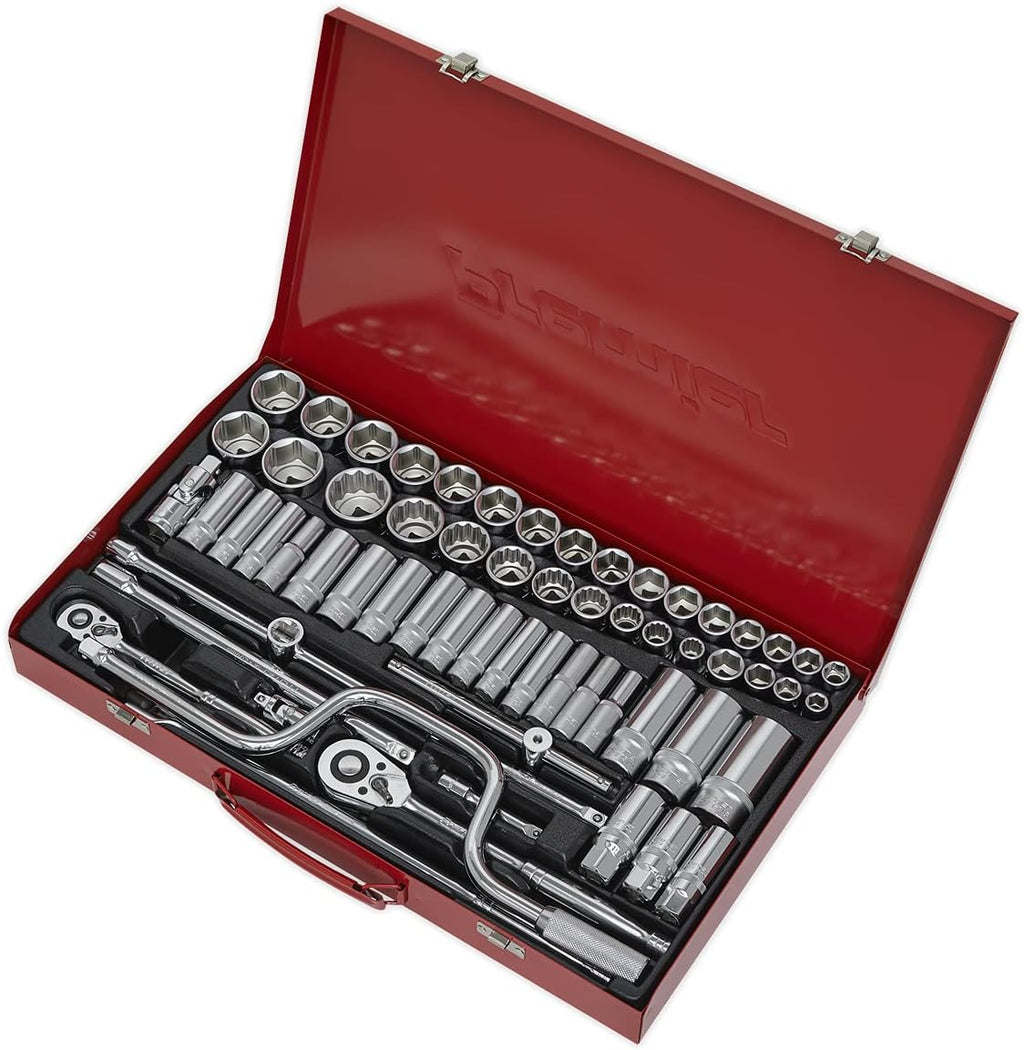 Sealey AK694 6 Point Walldrive-Duometric Socket Set, 3/8'/1/2' Square Drive, 64 Pieces