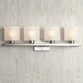 Possini Euro Design Modern Wall Mount Light Brushed Nickel Silver Hardwired 32' Wide 4-Light Fixture Curved Frame White Linen Glass Shade for Bedroom Bathroom Vanity Reading Living Room Hallway