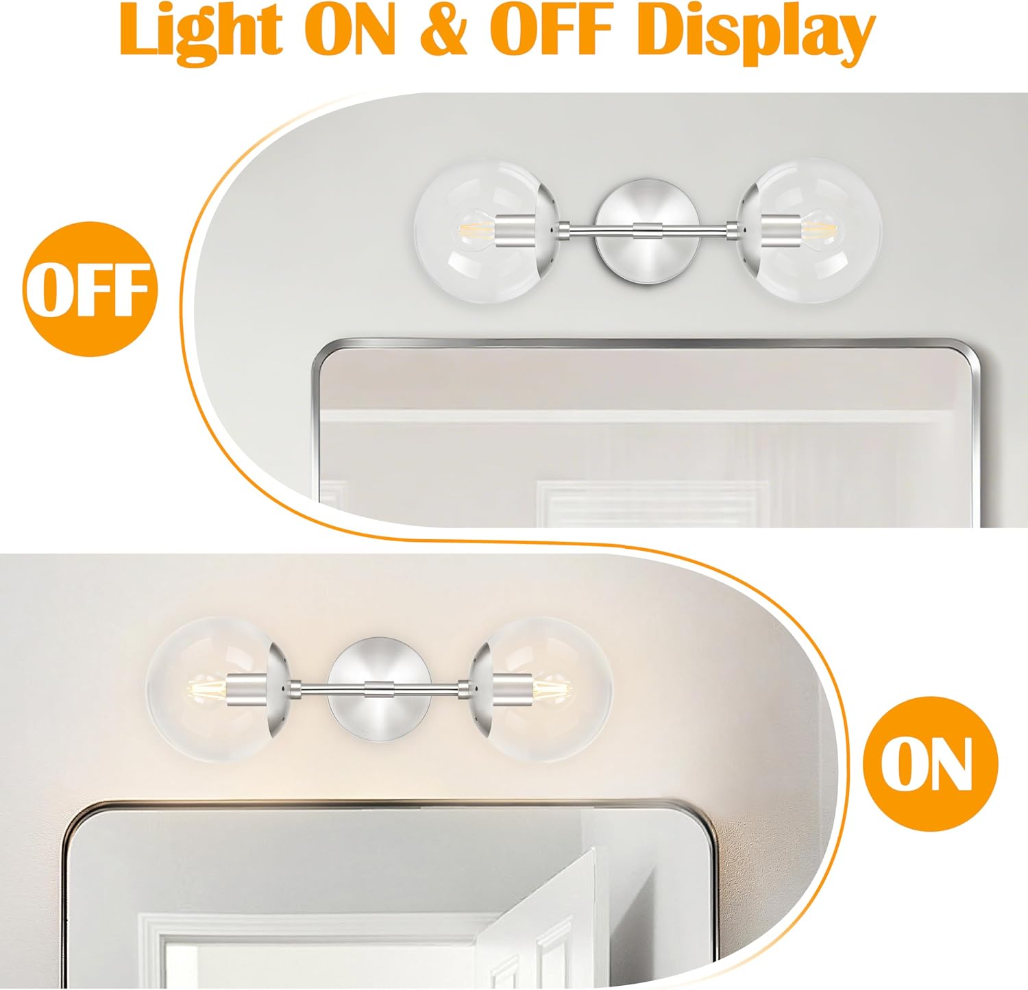 KoKo&Yukina Nickel 2 Pack Vanity Light Fixtures Mid Century Modern Bathroom Vanity Light Globe Sconce with Clear Glass for Bathroom Bedroom