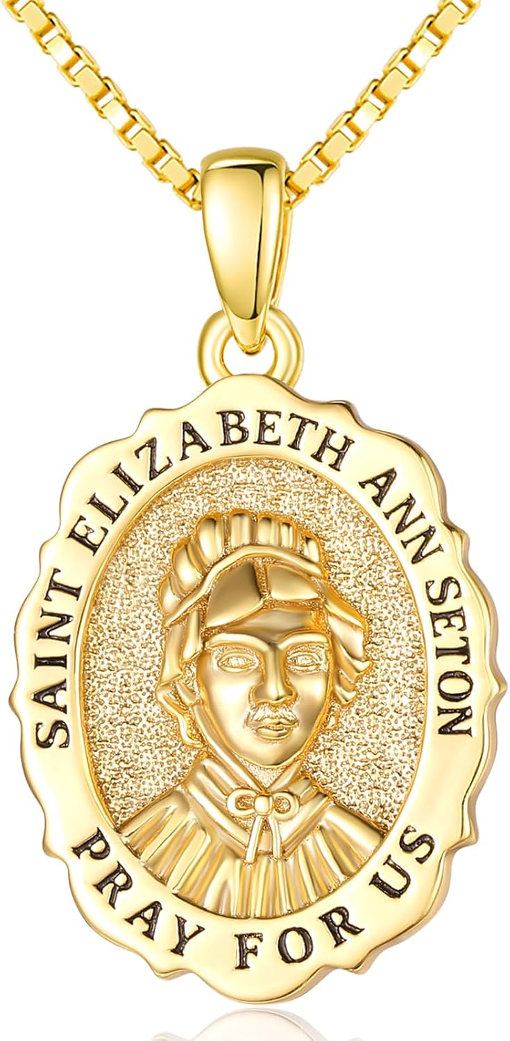 14K Gold Saint Medal Necklace for Women, Catholic Patron Saint Pendant Necklace, Christian Religious Jewelry Gift for Confirmation Baptism Communion Christmas Birthday