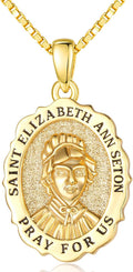 14K Gold Saint Medal Necklace for Women, Catholic Patron Saint Pendant Necklace, Christian Religious Jewelry Gift for Confirmation Baptism Communion Christmas Birthday