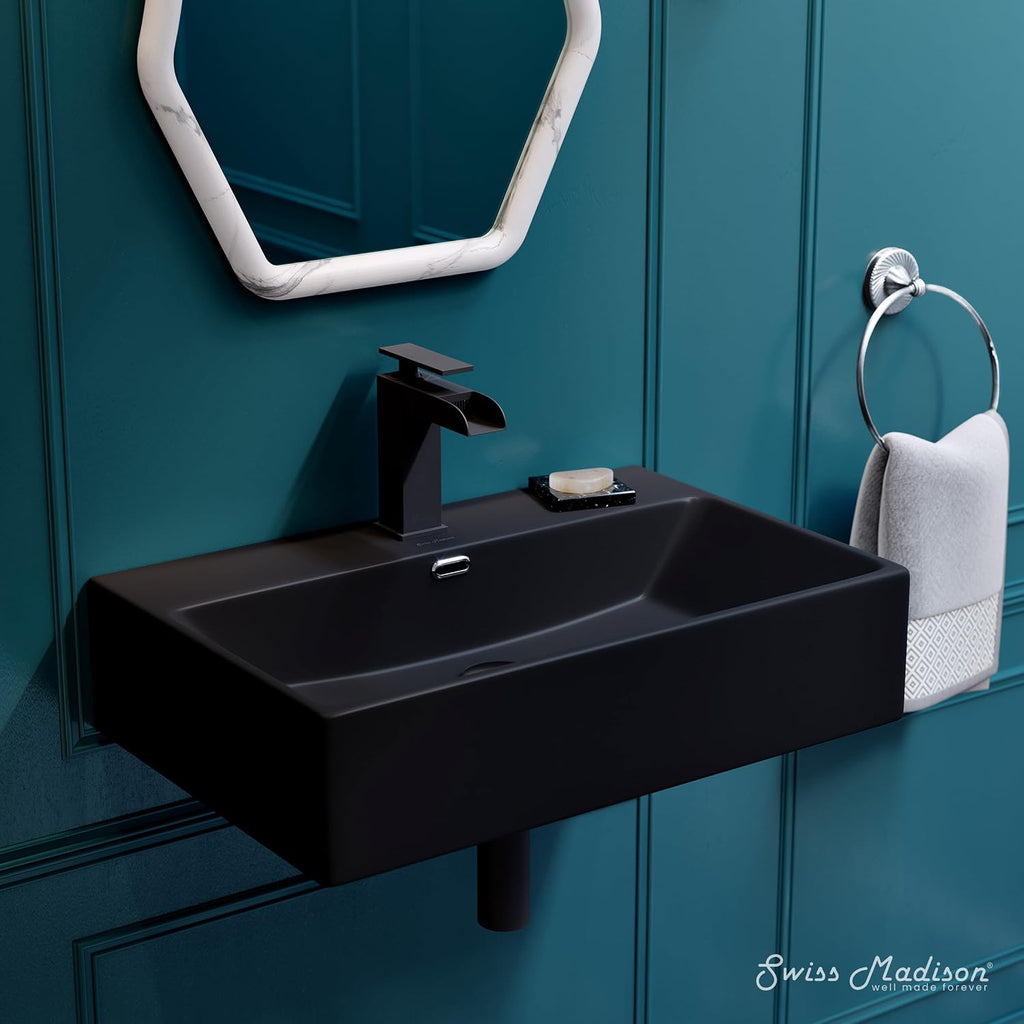 Claire 24' Rectangle Wall-Mount Bathroom Sink in Matte Black