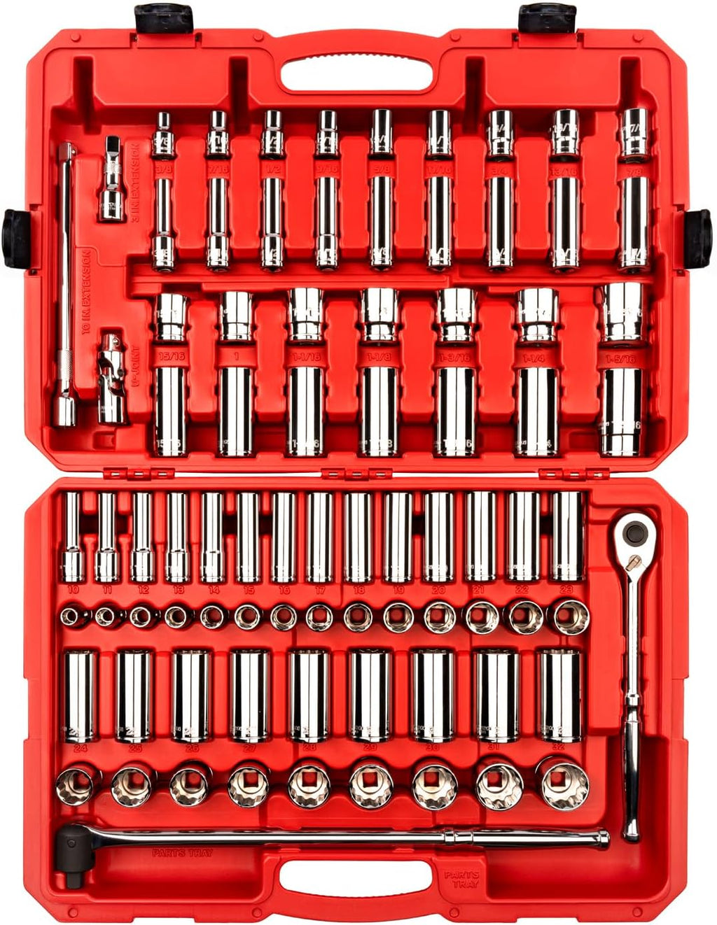 TEKTON 1/2 Inch Drive Shallow and Deep 12-Point Socket and Ratchet Set with Case, 83-Piece (3/8-1-5/16 in., 10-32 mm) | SKT25316