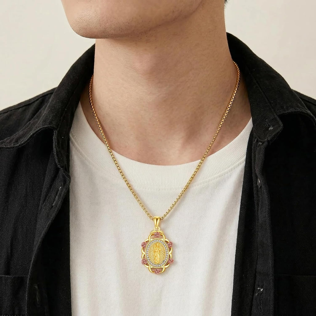 Sterling Silver St Michael/St Christopher/St Barbara/St Jude/St Dymphna/Virgin Mary Necklace Patron Saint Pendant Amulet Medal Religion Jewelry Gifts for Men Women