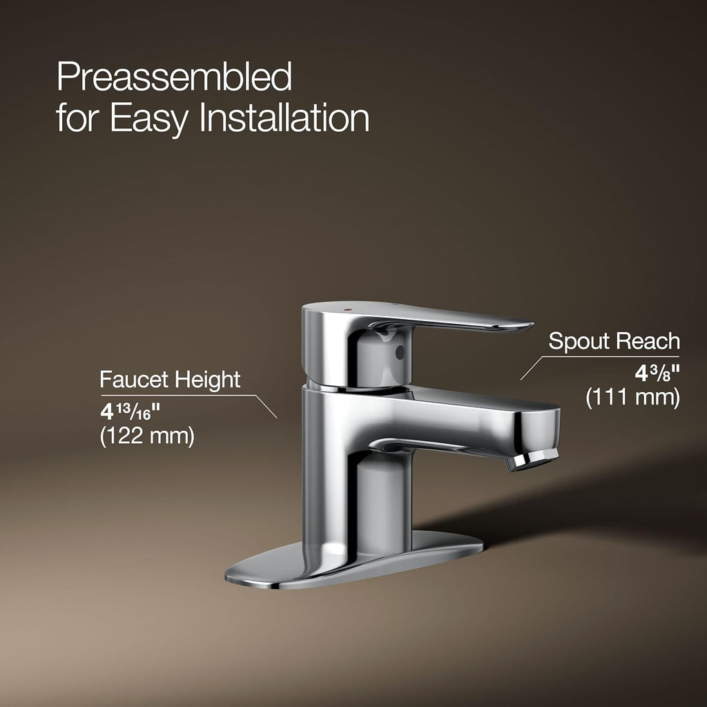 KOHLER 16027-4-CP July Single Handle Faucet for Bathroom Sink, Single-Hole Simple Installation, Polished Chrome