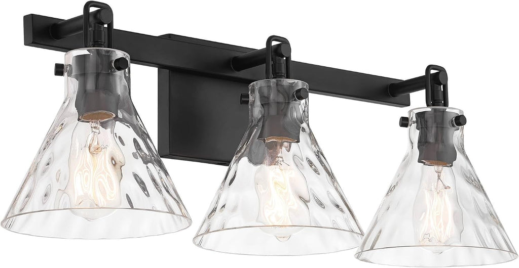Possini Euro Design Ishii 26' High Modern 3 Light Bathroom Vanity Wall Lamp Light Fixture Mount Over The Sink Mirror Hardwired Cordless Matte Black Clear Glass Shade Indoor Entry-Way