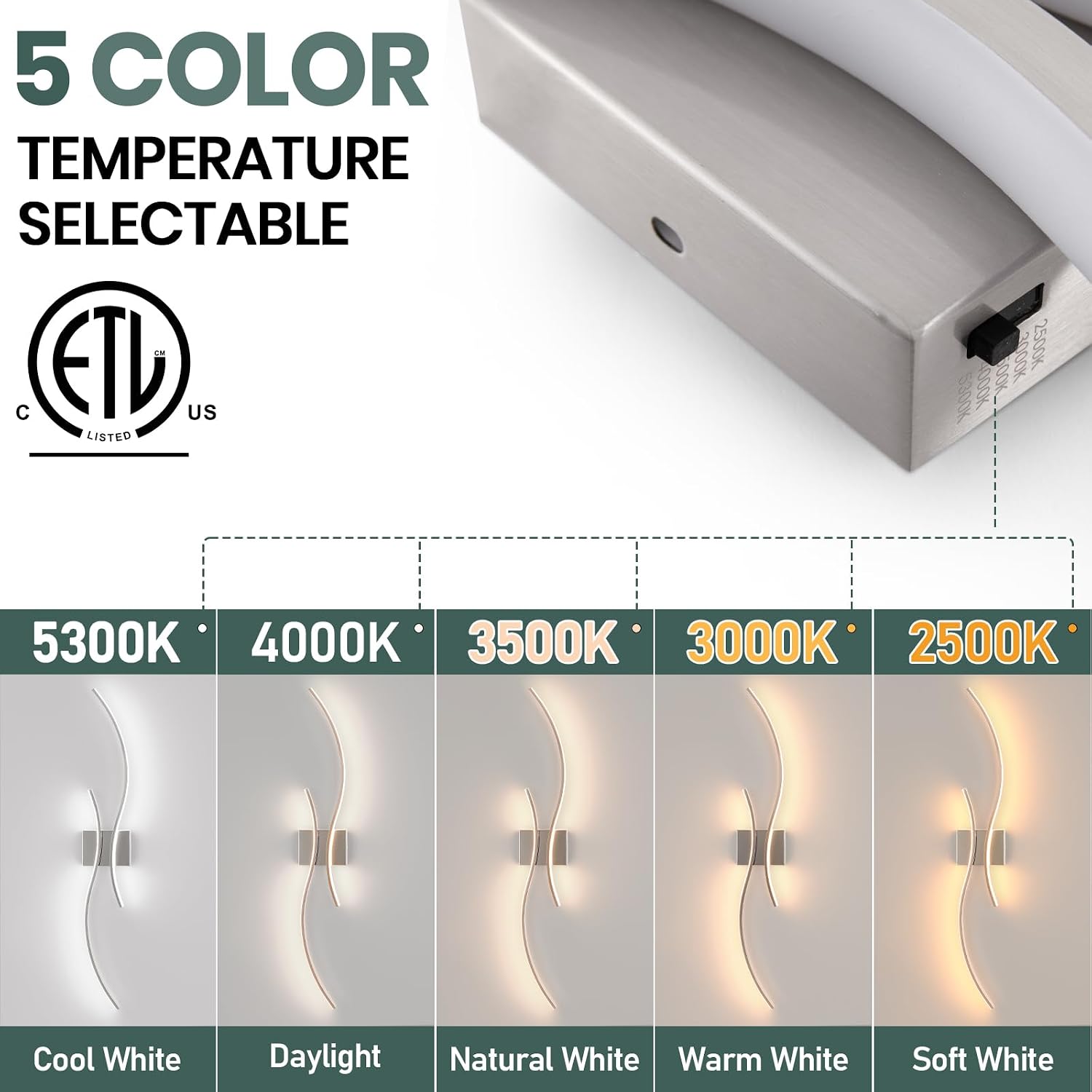 CANEOE Modern Wall Sconce Set of, 5CCT Dimmable Indoor Led Wall Sconce Lighting Set of 2, 31.5 Inch Wall Light Fixtures, Chrome Led Wall Lamps for Living Room Bedroom Bathroom Hallway