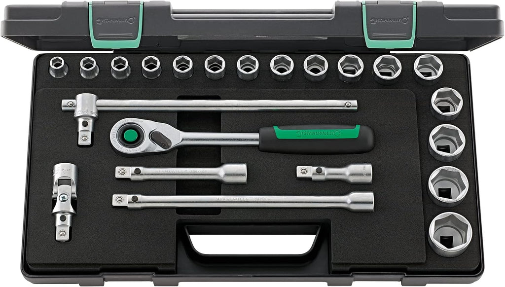 Stahlwille 96031480 1/2' Hex Socket Set, 10mm to 32mm, Includes Ratchet 22 Pieces, Stored in ABS Plastic Case, Ideal for Heavy-Duty Applications, Strong & Precise, Made in Germany