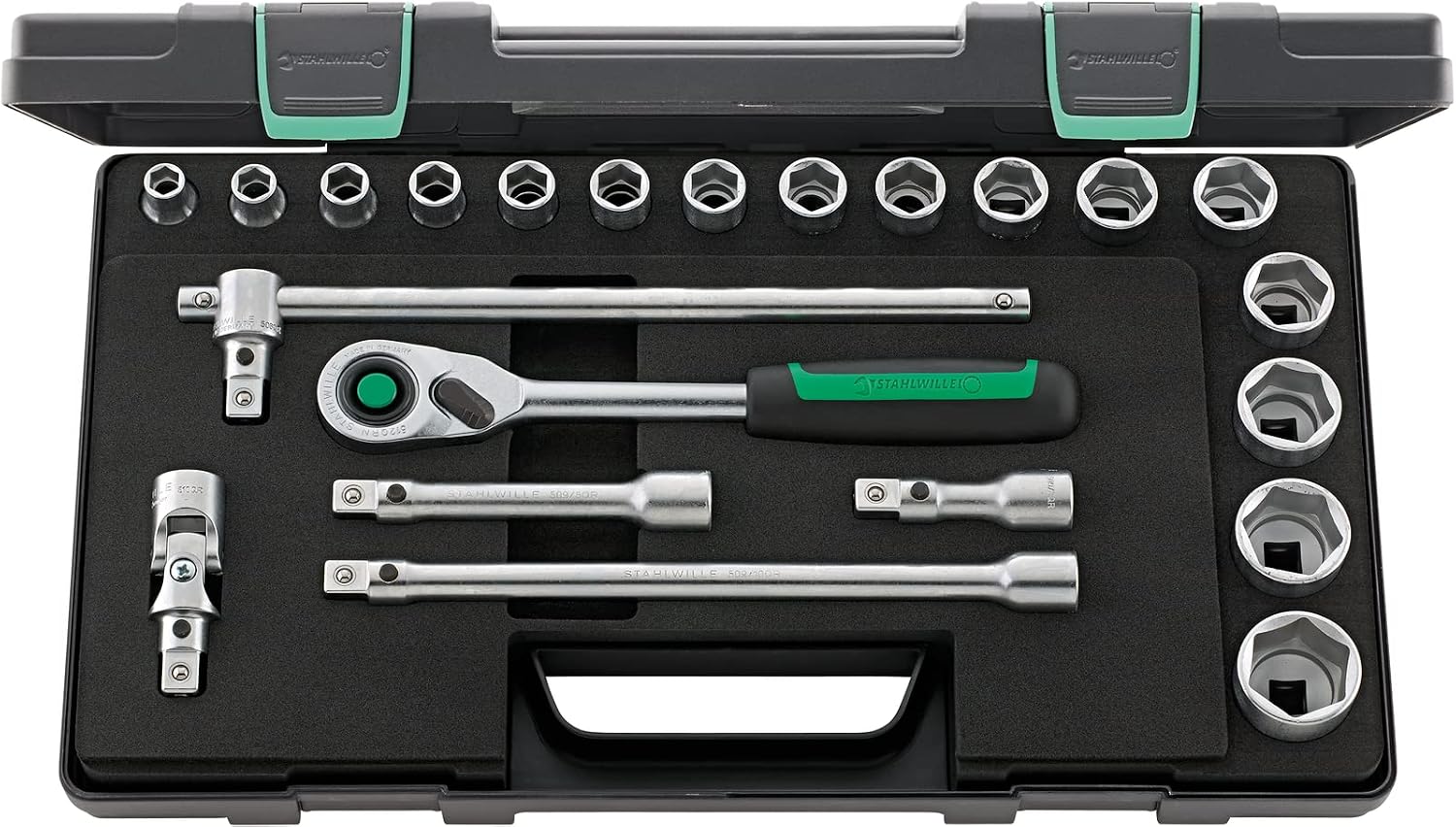 Stahlwille 96031480 1/2' Hex Socket Set, 10mm to 32mm, Includes Ratchet 22 Pieces, Stored in ABS Plastic Case, Ideal for Heavy-Duty Applications, Strong & Precise, Made in Germany
