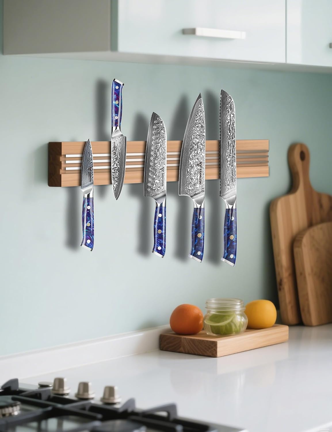 Chef Cooking Knives Set- Kitchen Knife Set of 5 Piece - Ultra-Sharp VG10 Damascus Steel & Resin Handle - Xuan Series (Sapphire Blue)