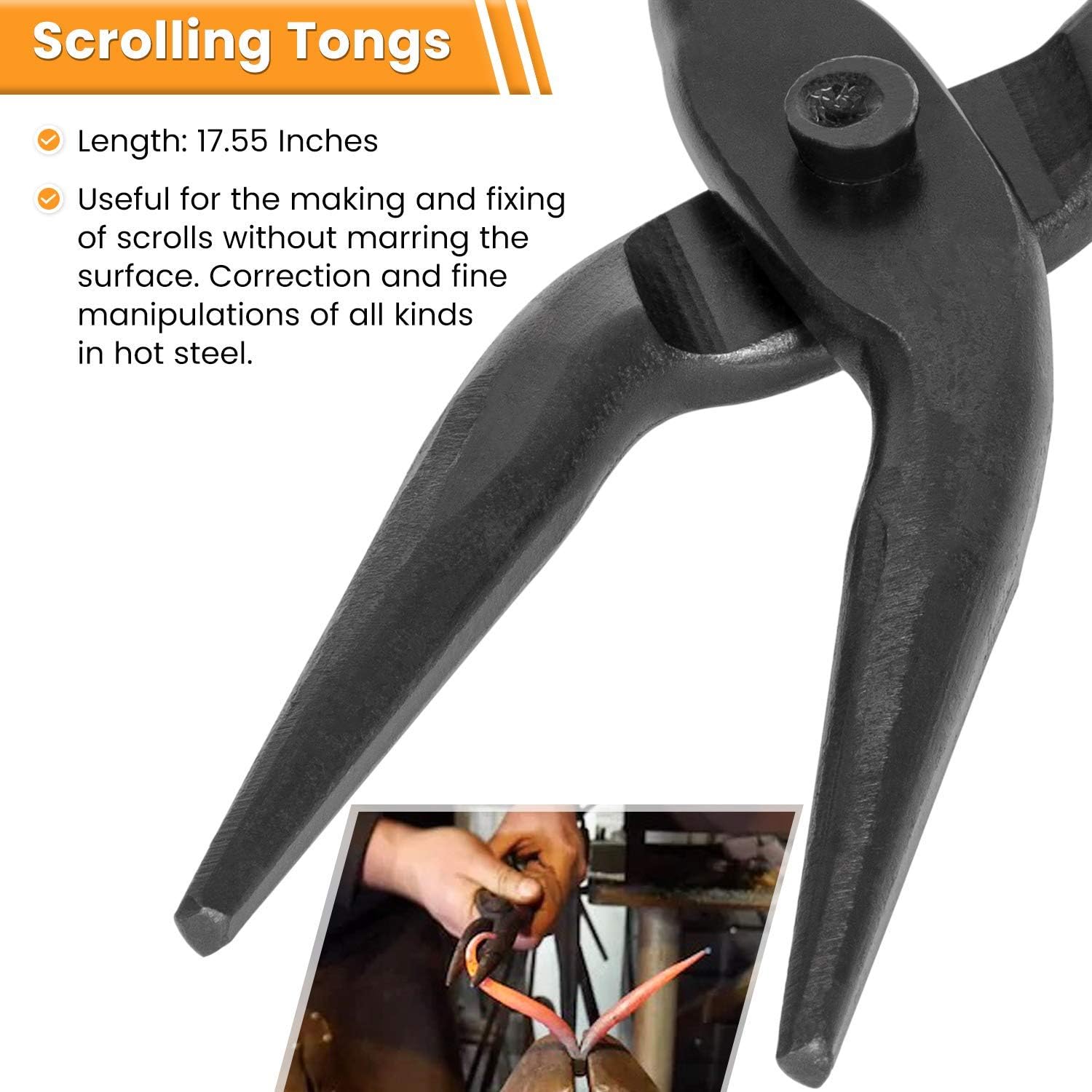 Beginner Blacksmith Tongs Knife Making Tong Set Bladesmith Forge Tong Tools Set Anvil Vise Includes 1/4 Flat Jaw, Pick Up, Scroll, 3/8 1/2 5/8 V-Bit Tongs (6 Piece)