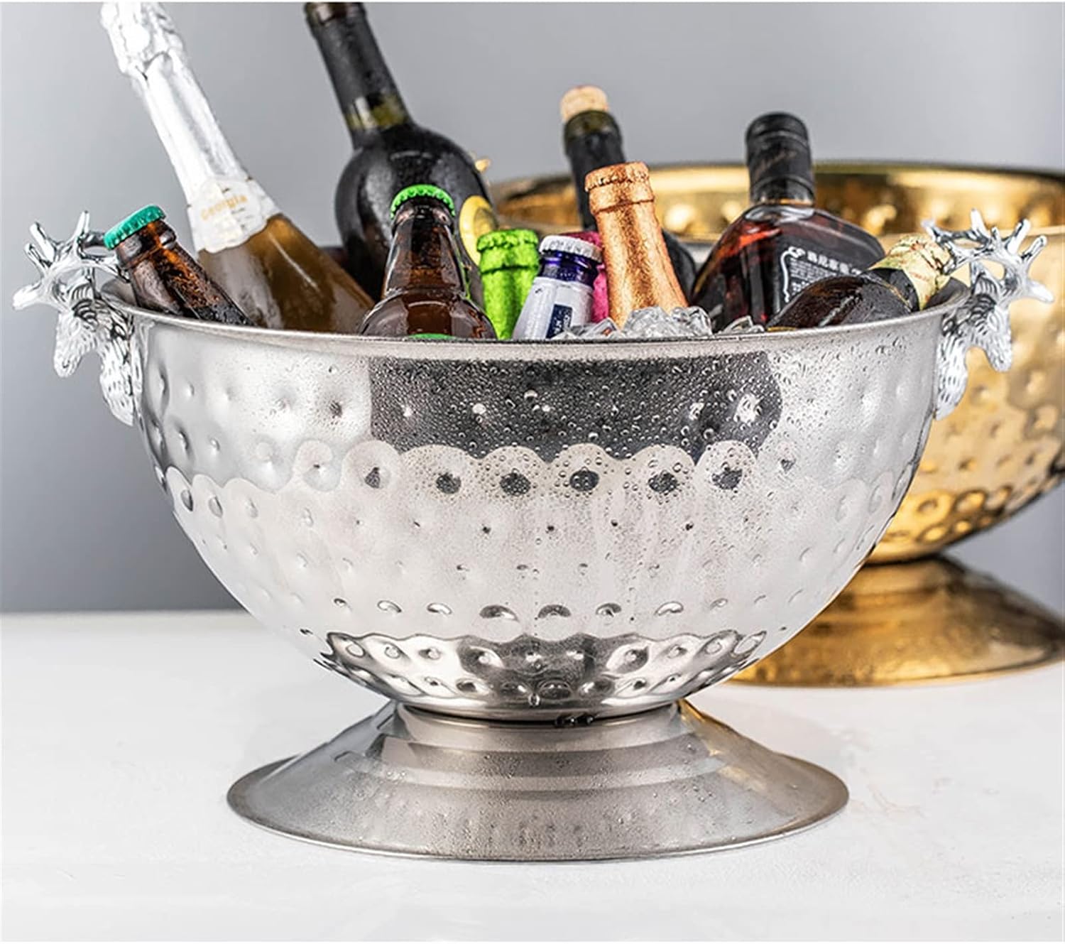 Ice Bucket Champagne Bucket Ice Buckets for Parties, Deer Head Stainless Steel Ice Pails, Large Golden Champagne Basin Bar KTV Ice Wine Bucket High-End Decoration Ice Bucket Beverage Tub (Color : Bra