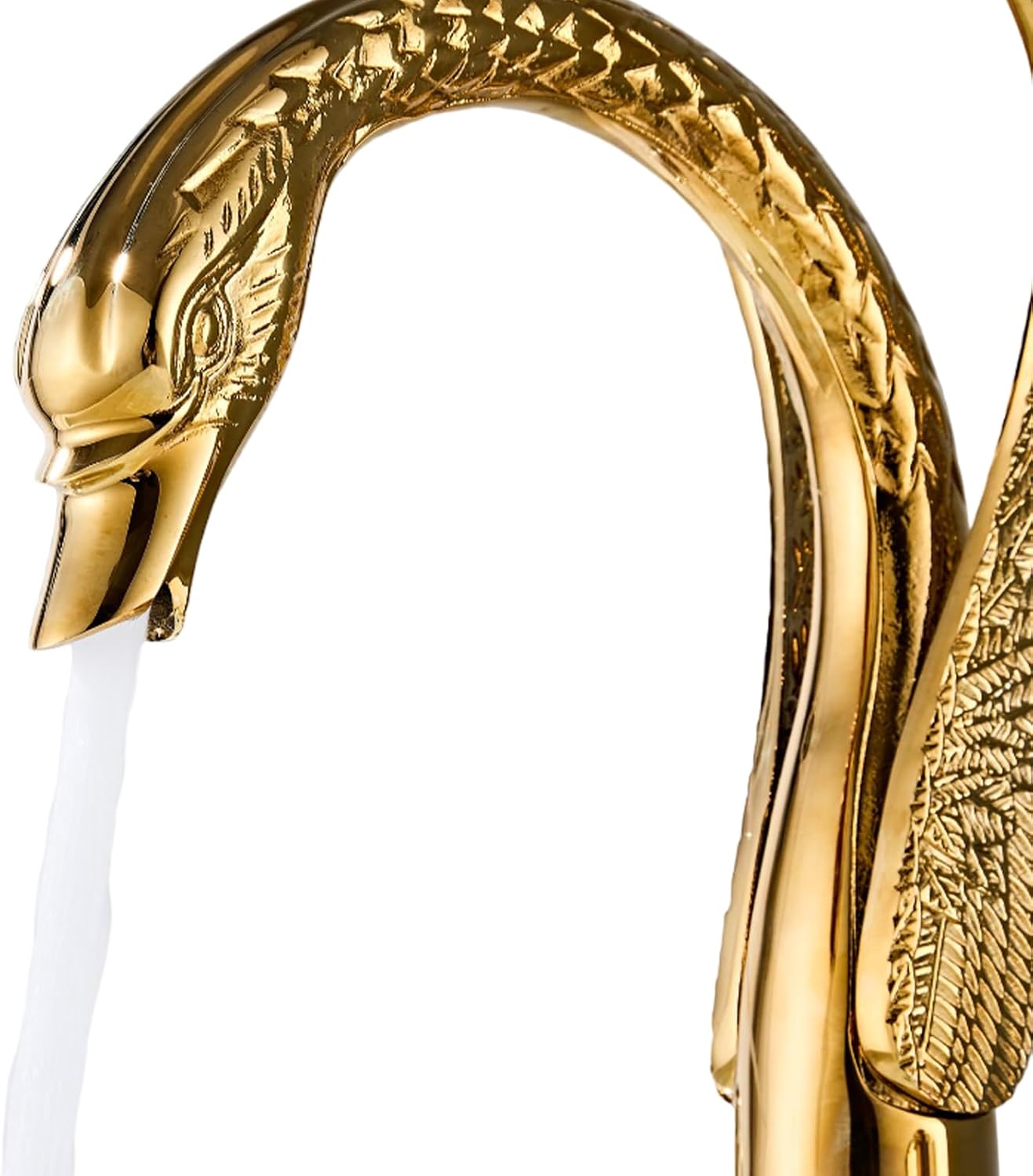Golden Ornate Swan Style Bathroom Sink Faucet Combo Deck Mount Sink Mixer Tap Set Hot Cold Water