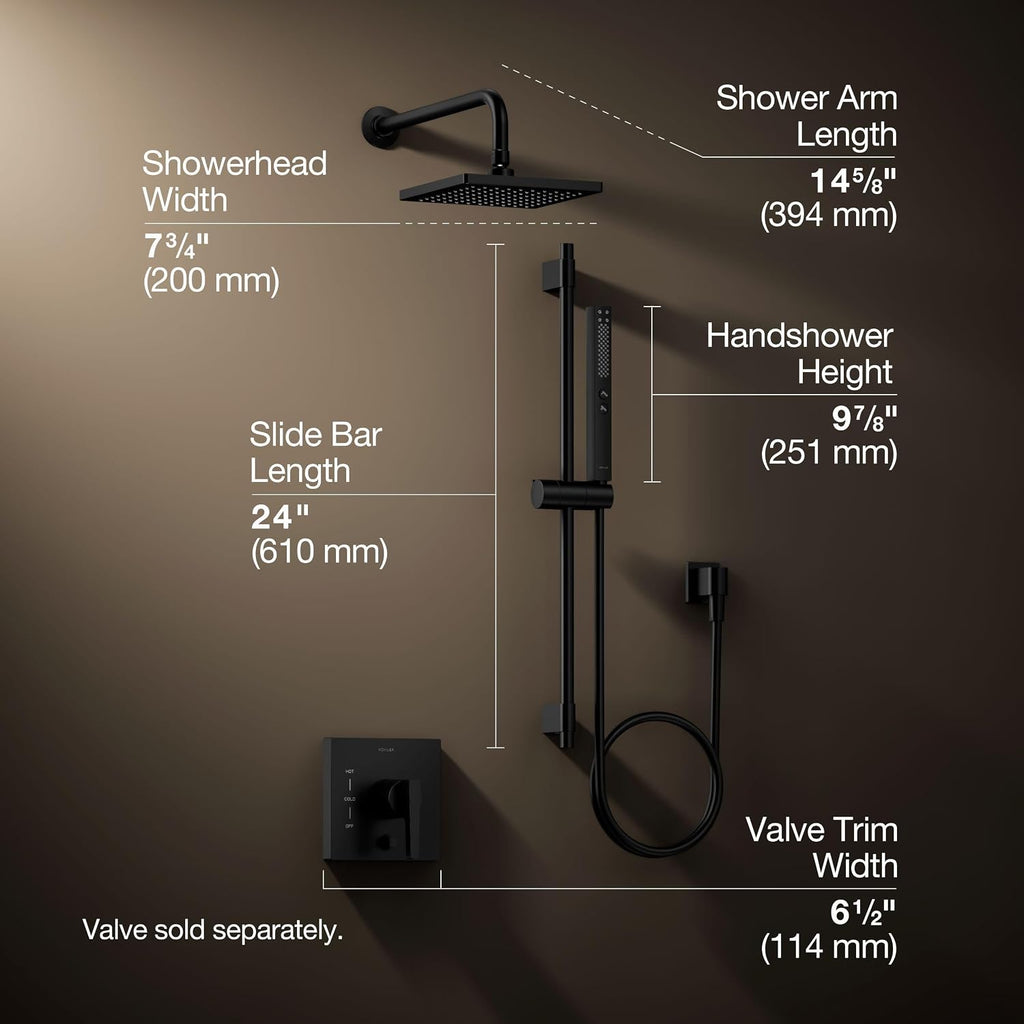 Kohler K-26273-Y-BL Honesty Shower Kit with Showerhead, Handshower, and Trim, 2.5 gpm, Matte Black