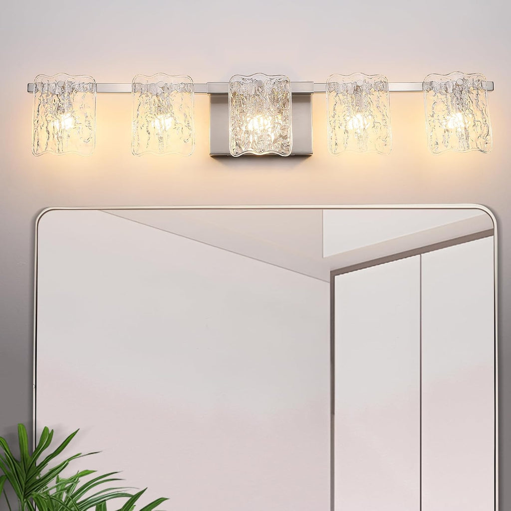 5-Light Bathroom Vanity Light, 31' Brushed Nickel Bathroom Light Fixture Over Mirror with Clear Glass, Modern Bath Wall Sconce Lighting, View Bundled for Installation Tools, OS-MM5002-5BN