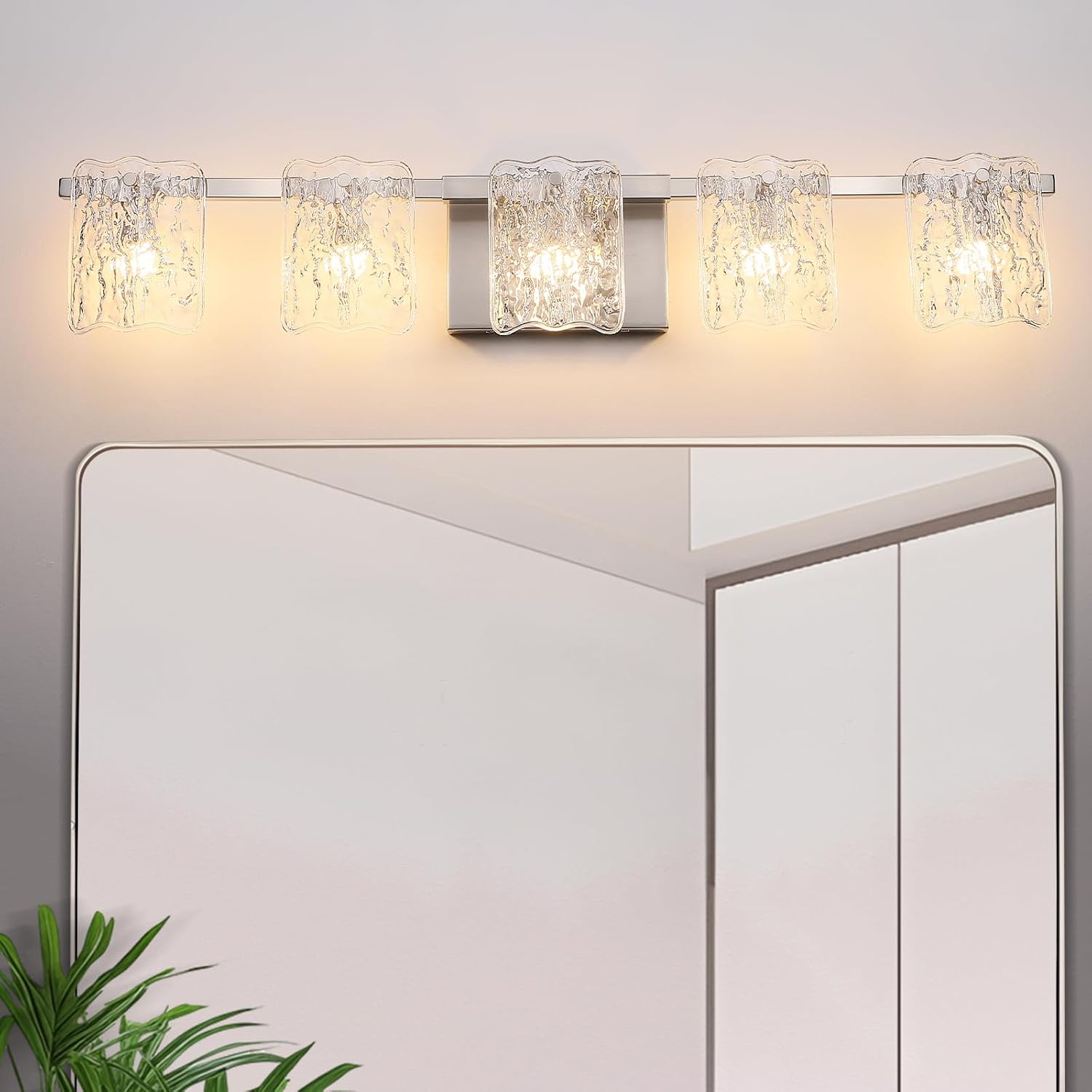 5-Light Bathroom Vanity Light, 31' Brushed Nickel Bathroom Light Fixture Over Mirror with Clear Glass, Modern Bath Wall Sconce Lighting, View Bundled for Installation Tools, OS-MM5002-5BN