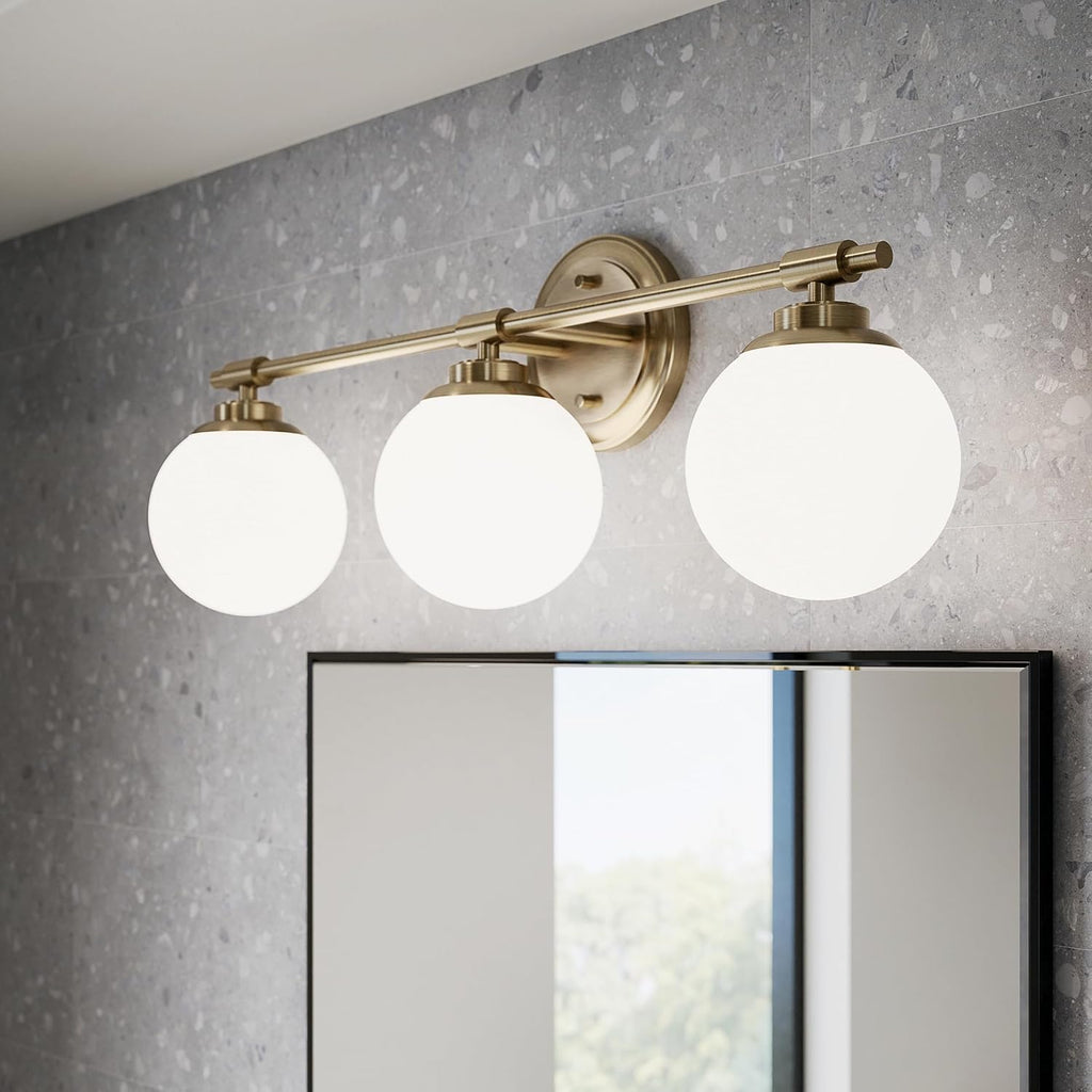 Kichler Benno 3-Light Bathroom Vanity Light Fixture, Modern Wall Mount with Opal Glass in Champagne Bronze, for Bathroom or Powder Room (8.75' x 24.5'), 55172CPZ