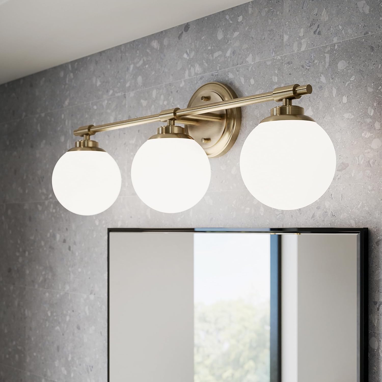 Kichler Benno 3-Light Bathroom Vanity Light Fixture, Modern Wall Mount with Opal Glass in Champagne Bronze, for Bathroom or Powder Room (8.75' x 24.5'), 55172CPZ