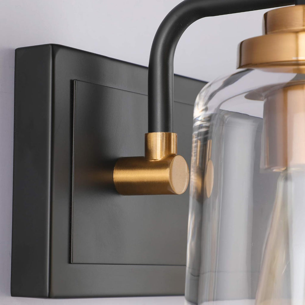 SOLFART Vintage Vanity Lighting Fixtures for Bathroom 4 Light Bathroom Vanity Light Black Brass Wall Light Sconce Light Black with Brass Light for Bath