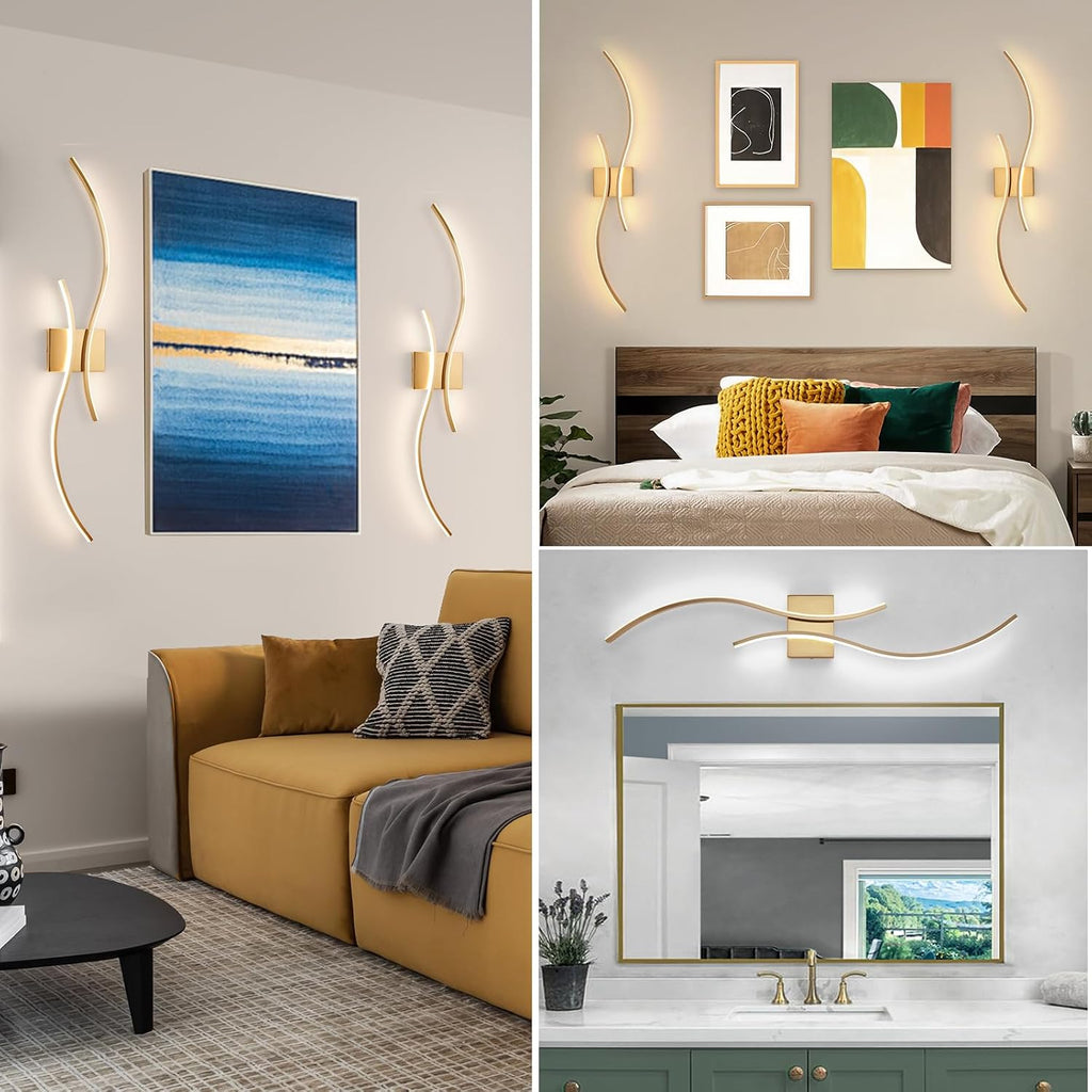 CANEOE Modern Wall Sconce Set of, 5CCT Dimmable Indoor Led Wall Sconce Lighting Set of 2, 31.5 Inch Wall Light Fixtures, Gold Led Wall Lamps for Living Room Bedroom Bathroom Hallway