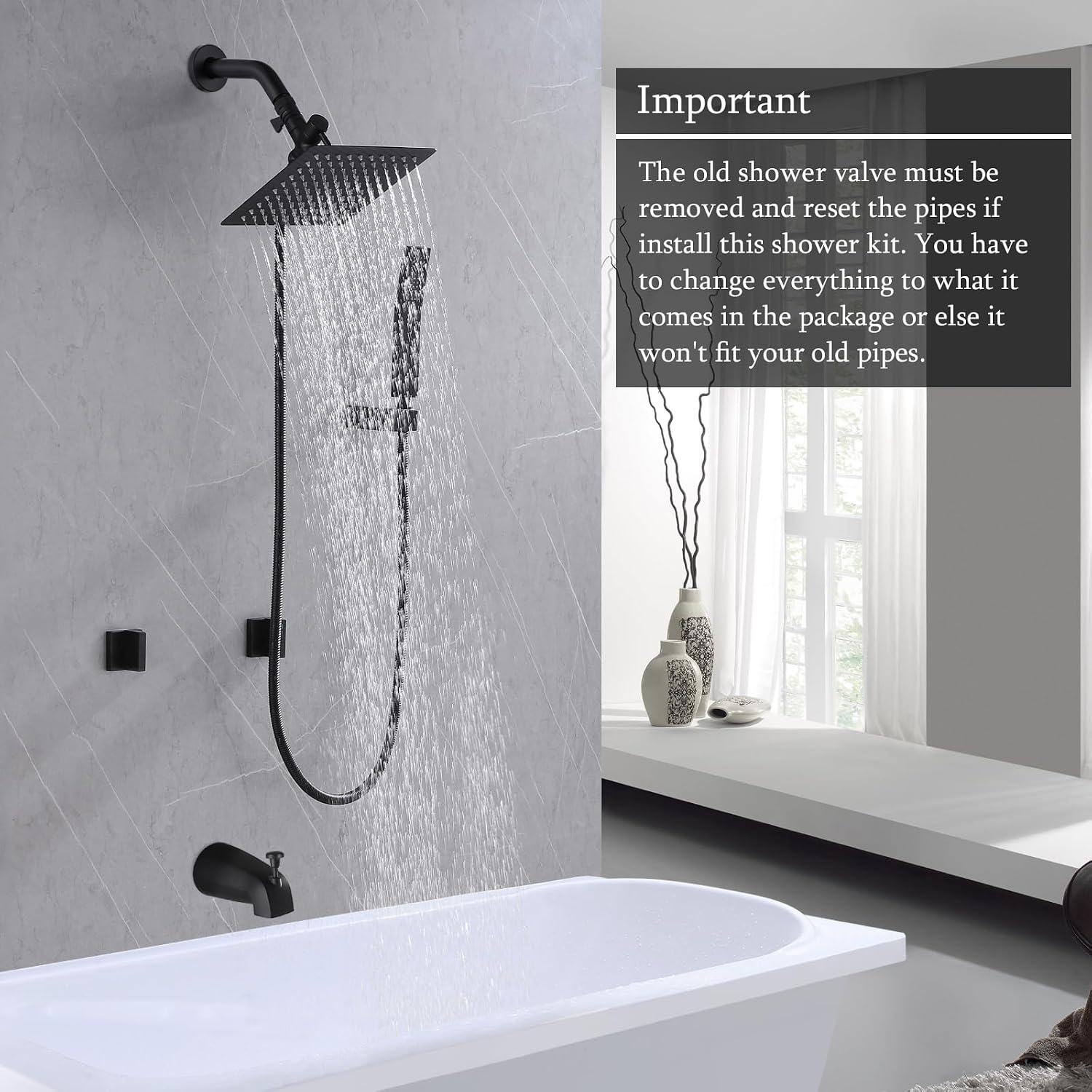 2 Handles Shower Faucet Set with Tub Spout Bathtub Shower Faucet Combo Set Shower System Complete Tub and Shower Trim Kit Matte Black